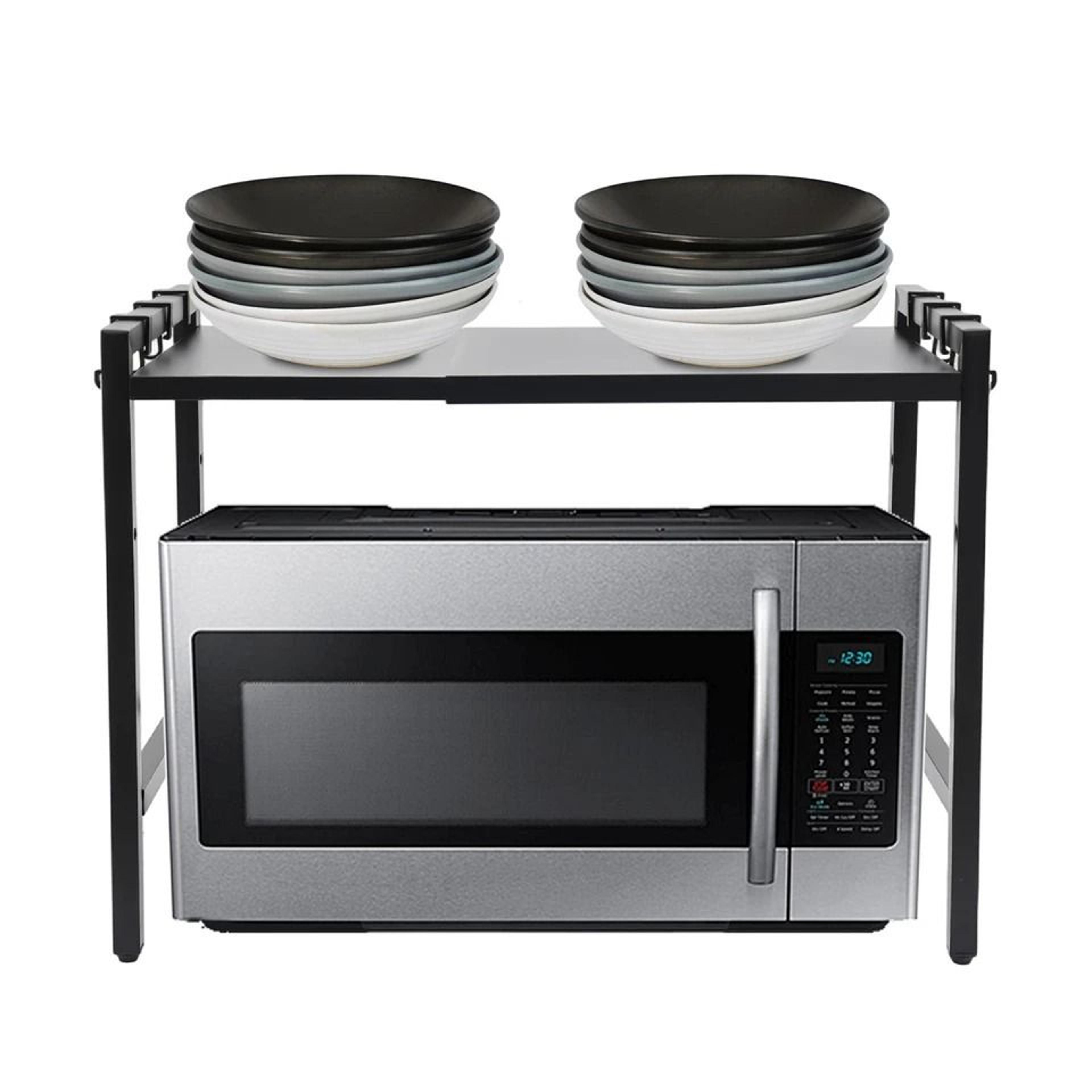 adjustable microwave stand with hooks, space saving kitchen countertop organizer