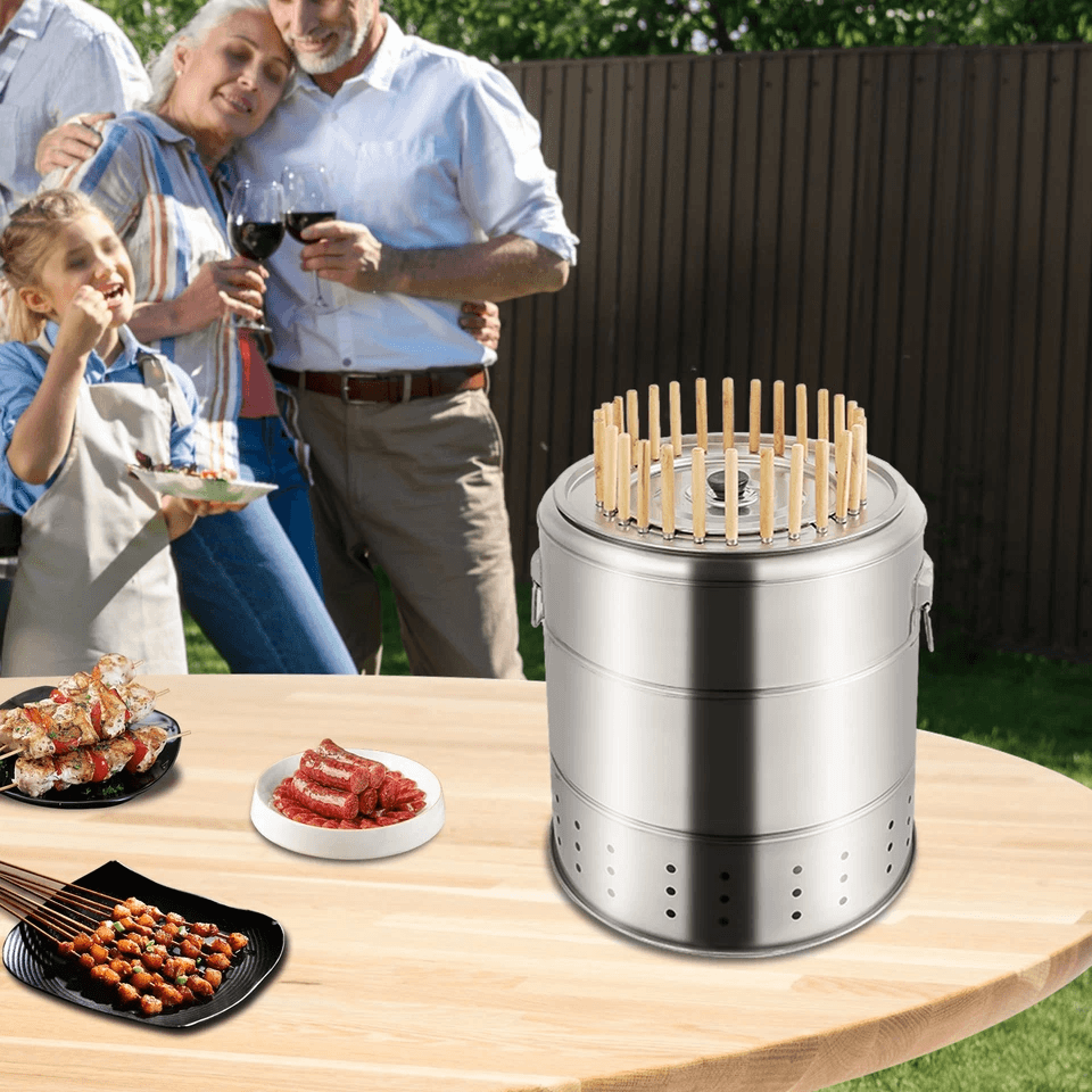 premium portable charcoal barrel bbq grill with accessories set stainless steel outdoor cooking