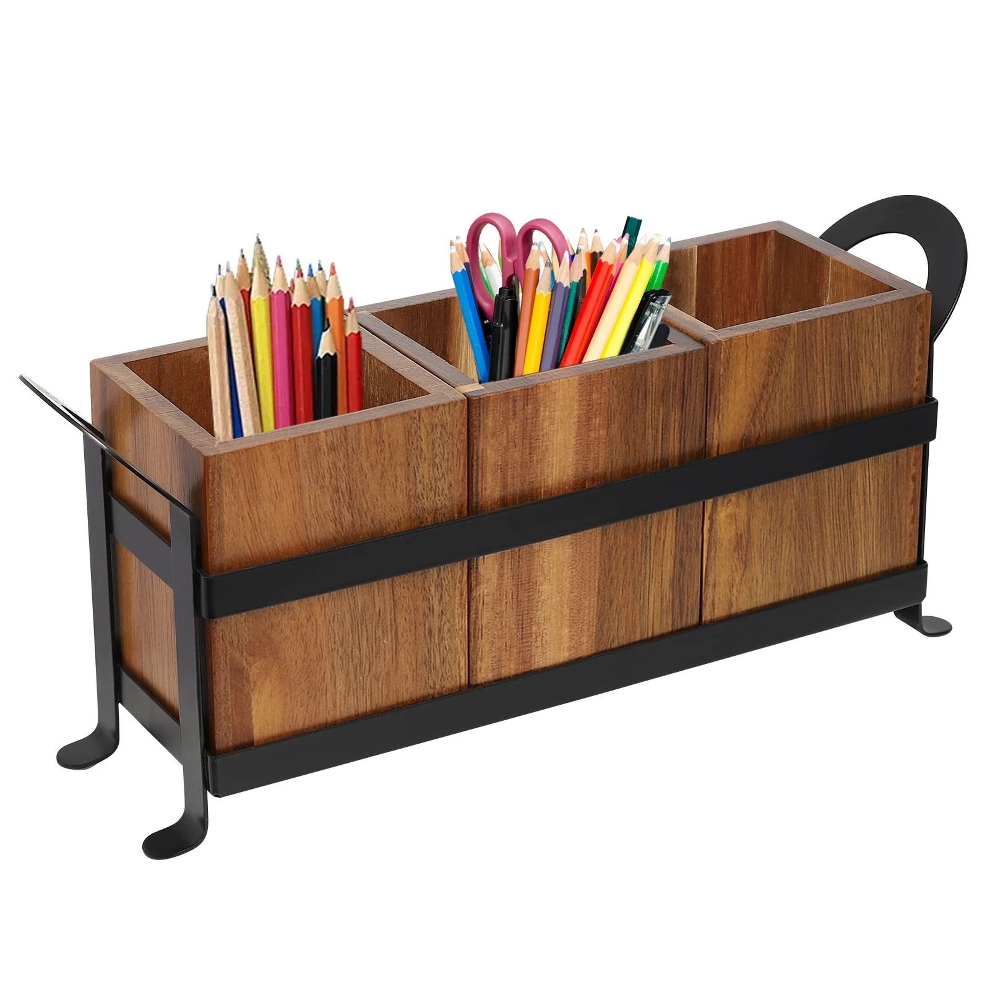 rustic wooden utensil holder & kitchen organizer for counters premium cutlery & tool storage