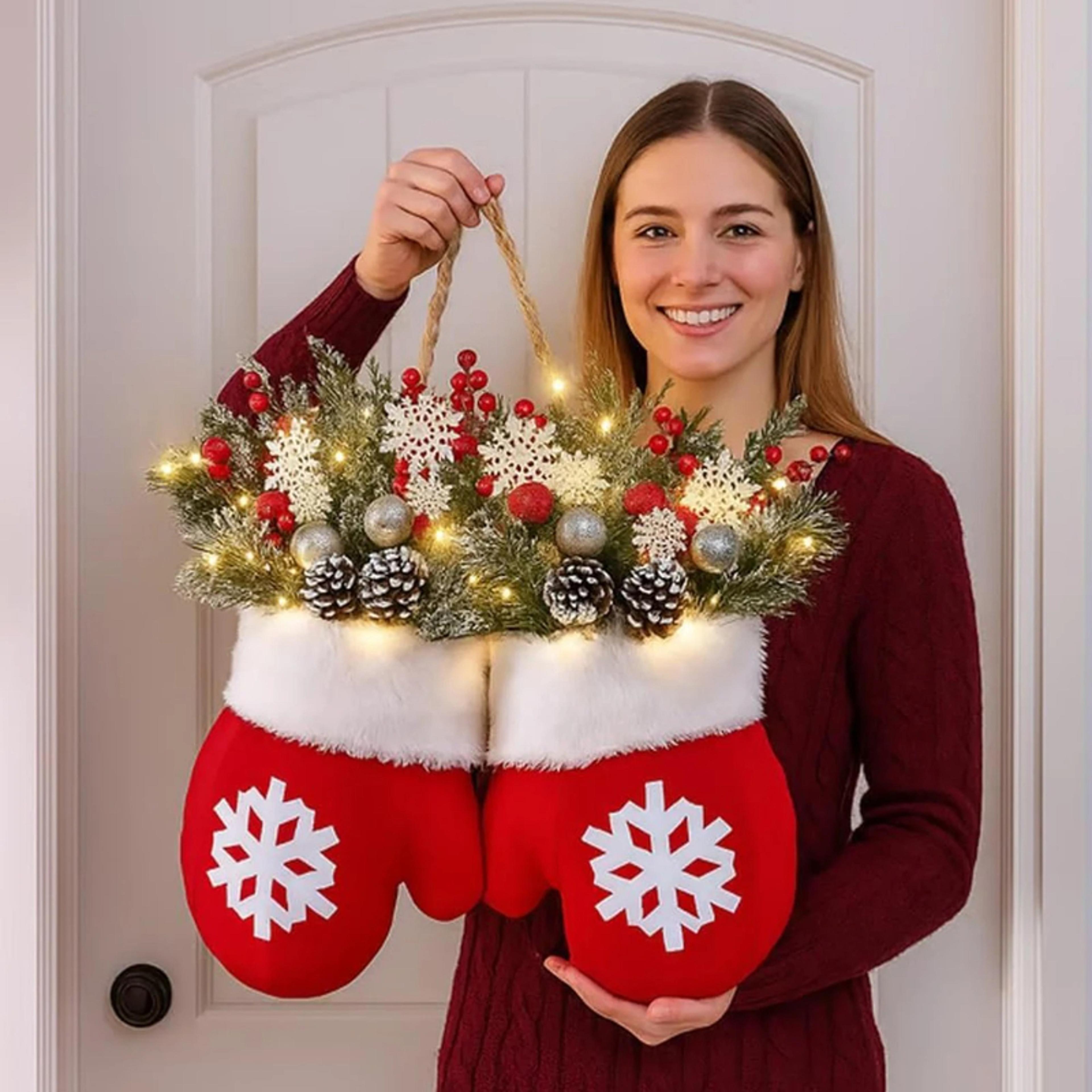 christmas garland, creative glove shaped simulated flower decor, wreath window door gate decoration door sign xmas party