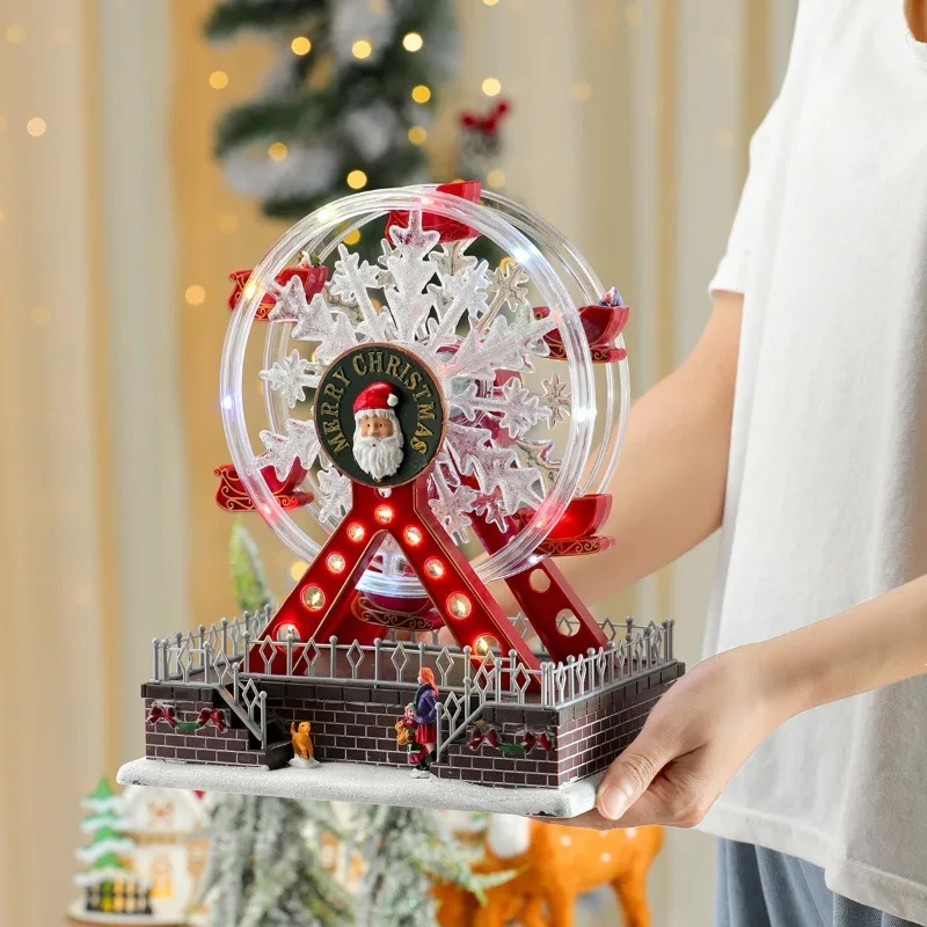 santa spinning light up ferris wheel, christmas octavo music ornament, new year home party decoration gift christmas