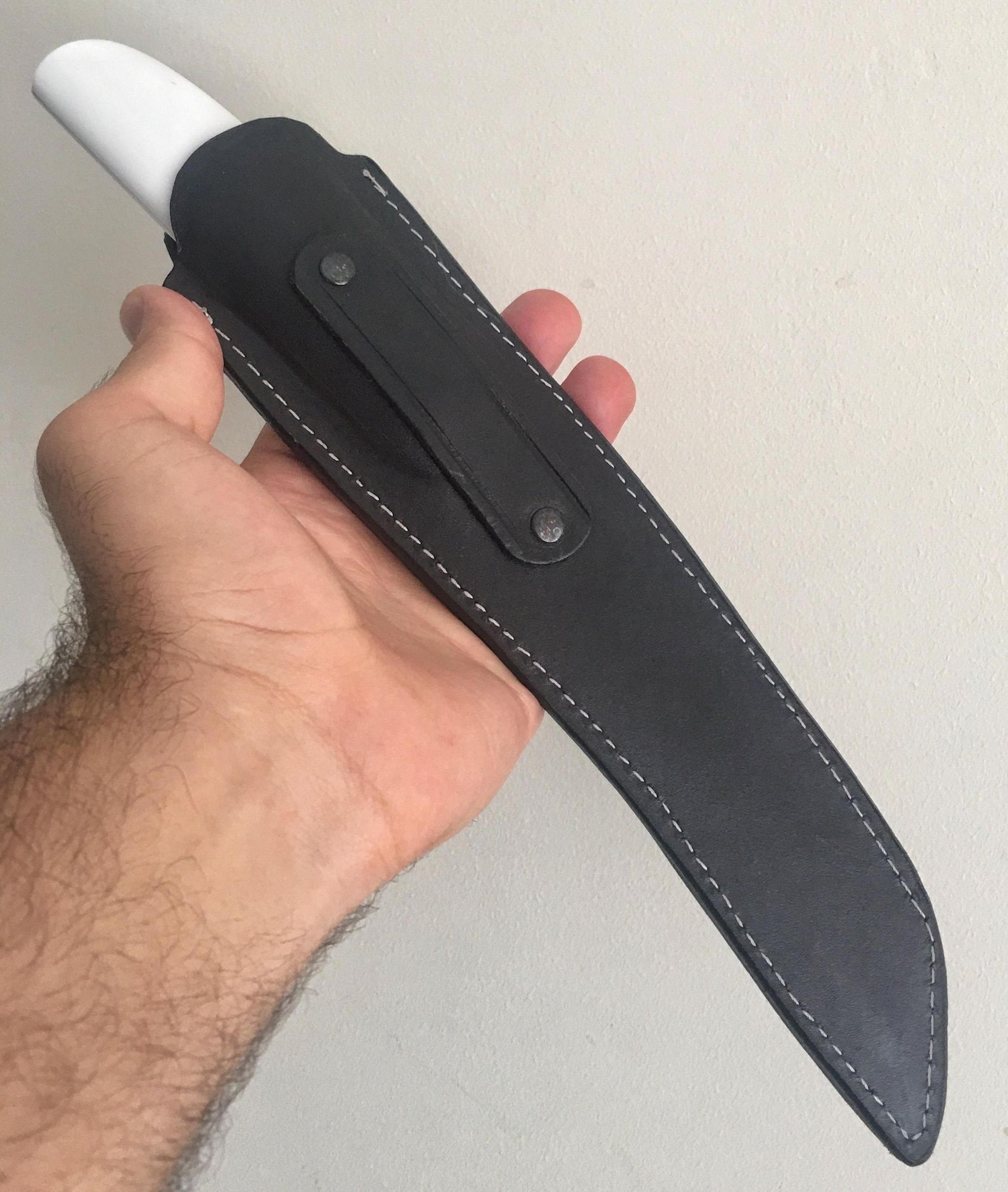 premium camping survival knife with 1075 steel & white corian handle