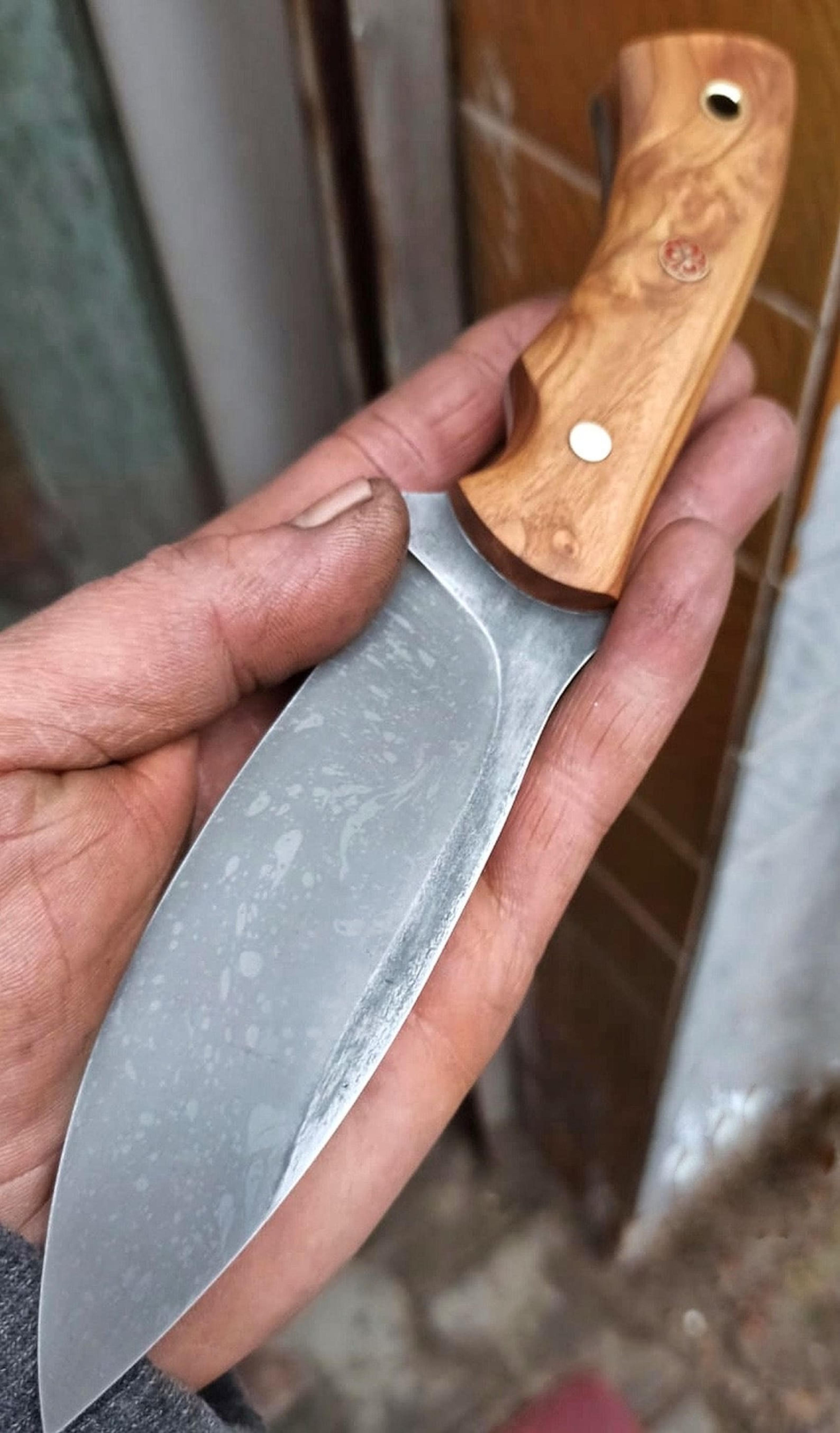 premium outdoor knife with 1075 steel & silverberry wood full tang handle