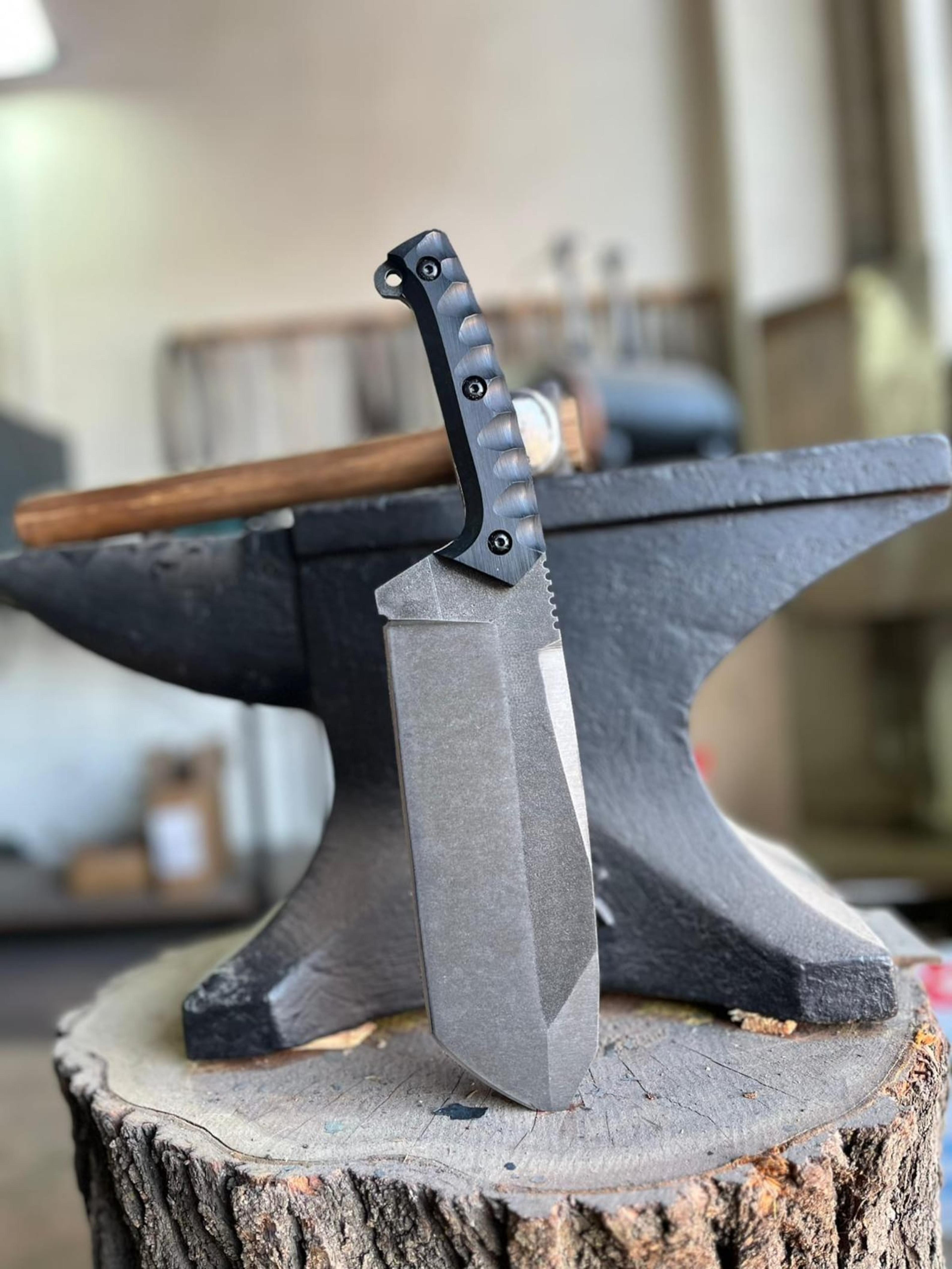 premium full tang cleaver knife with stonewashed sleipner steel & black grip
