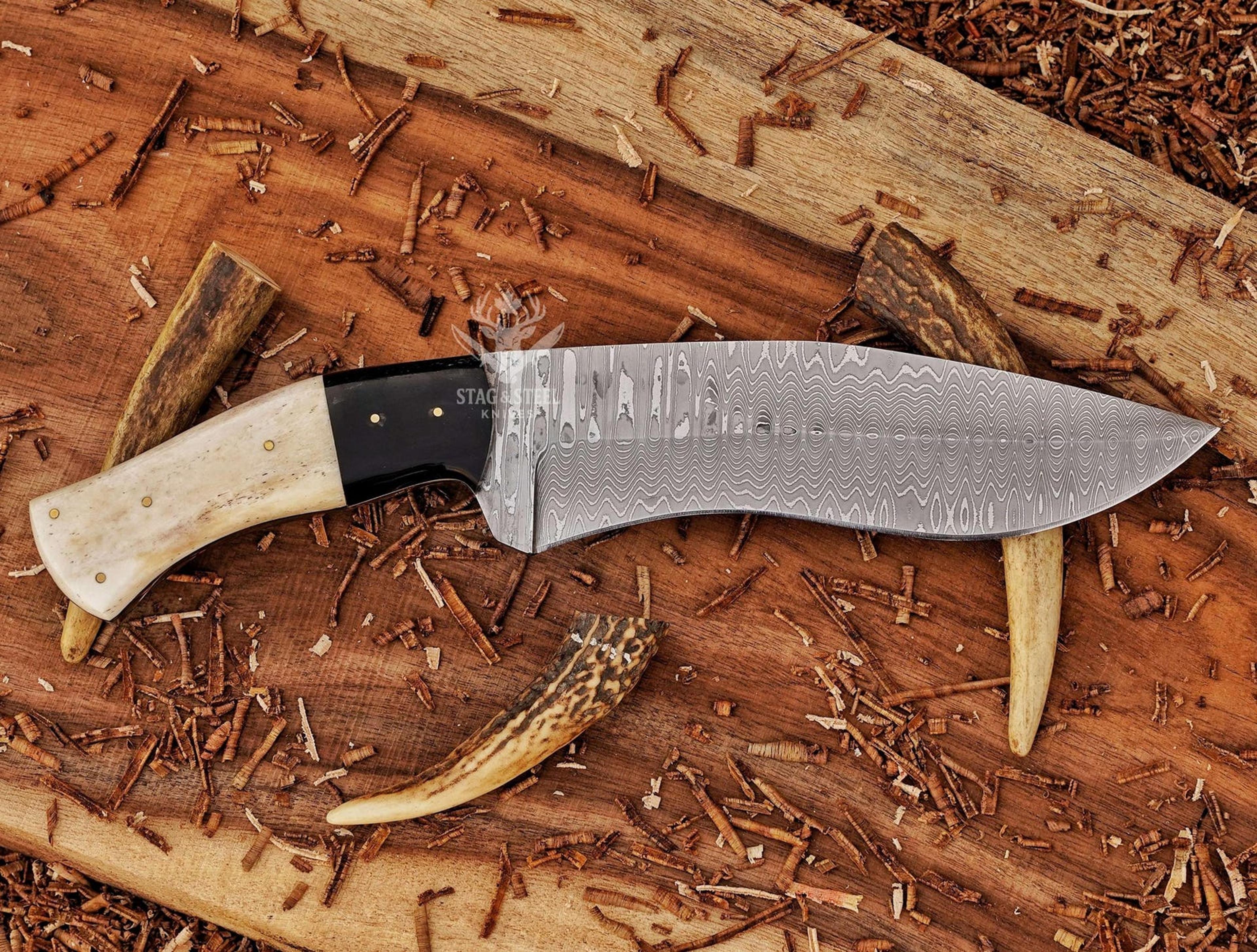 outdoor survival bowie knife with elegant camel bone handle