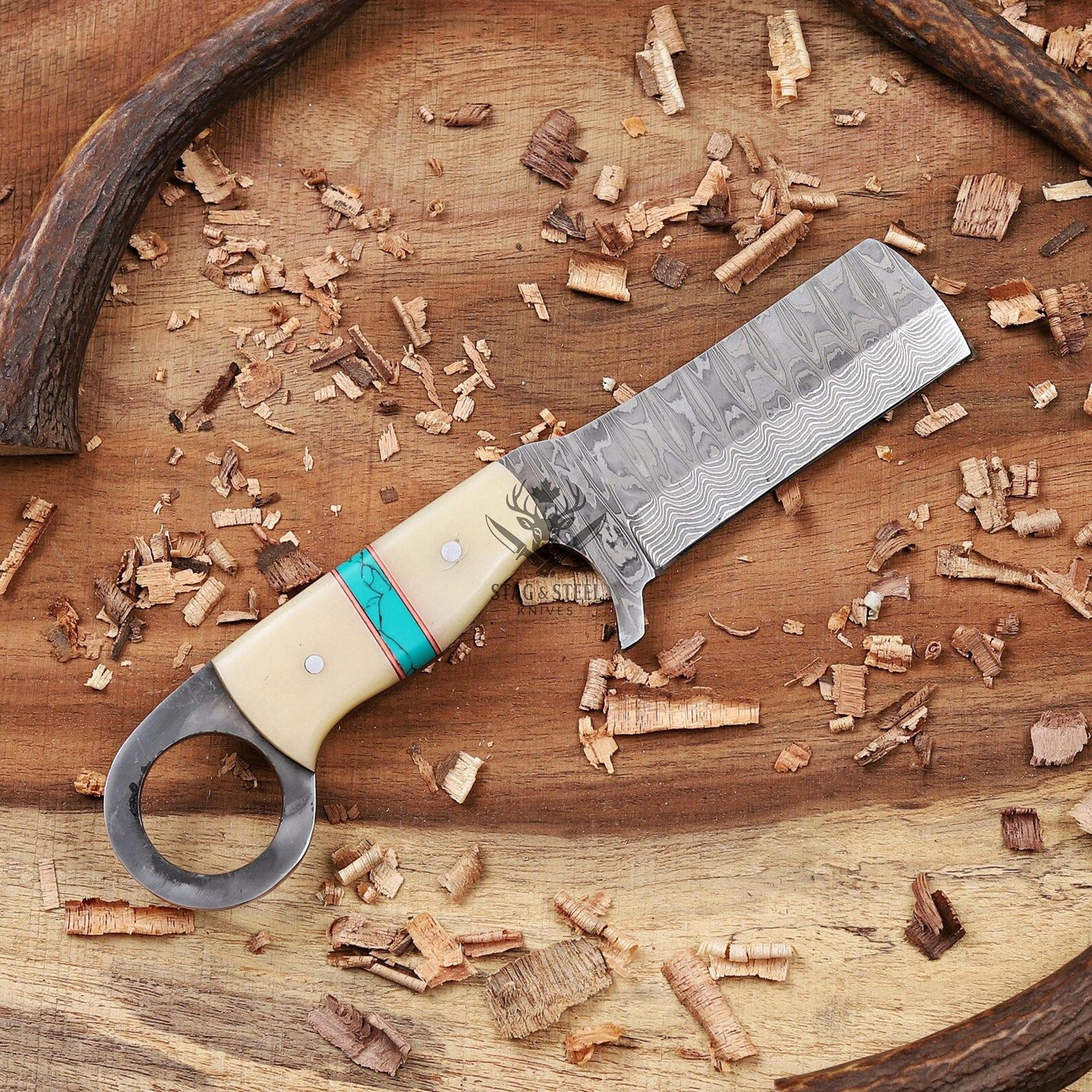 handmade camel bone damascus bowie knife for hunting & survival