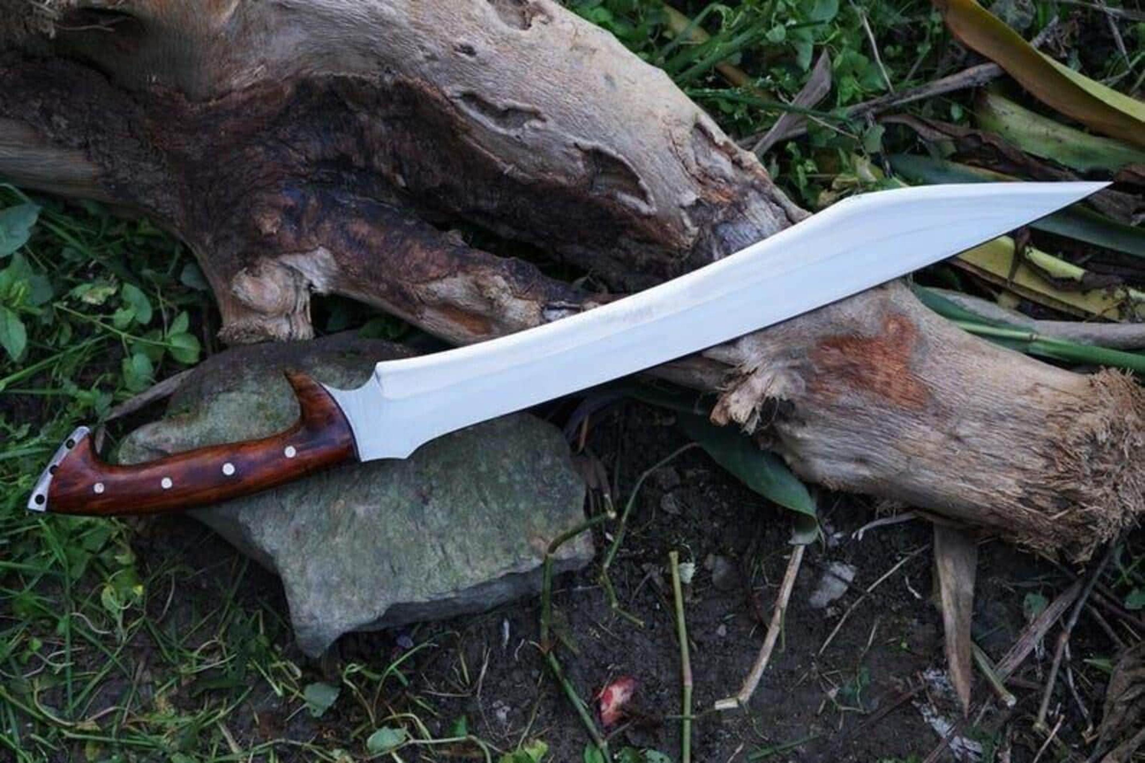 hand-forged 24" high carbon steel machete with rosewood handle & leather sheath survival blade