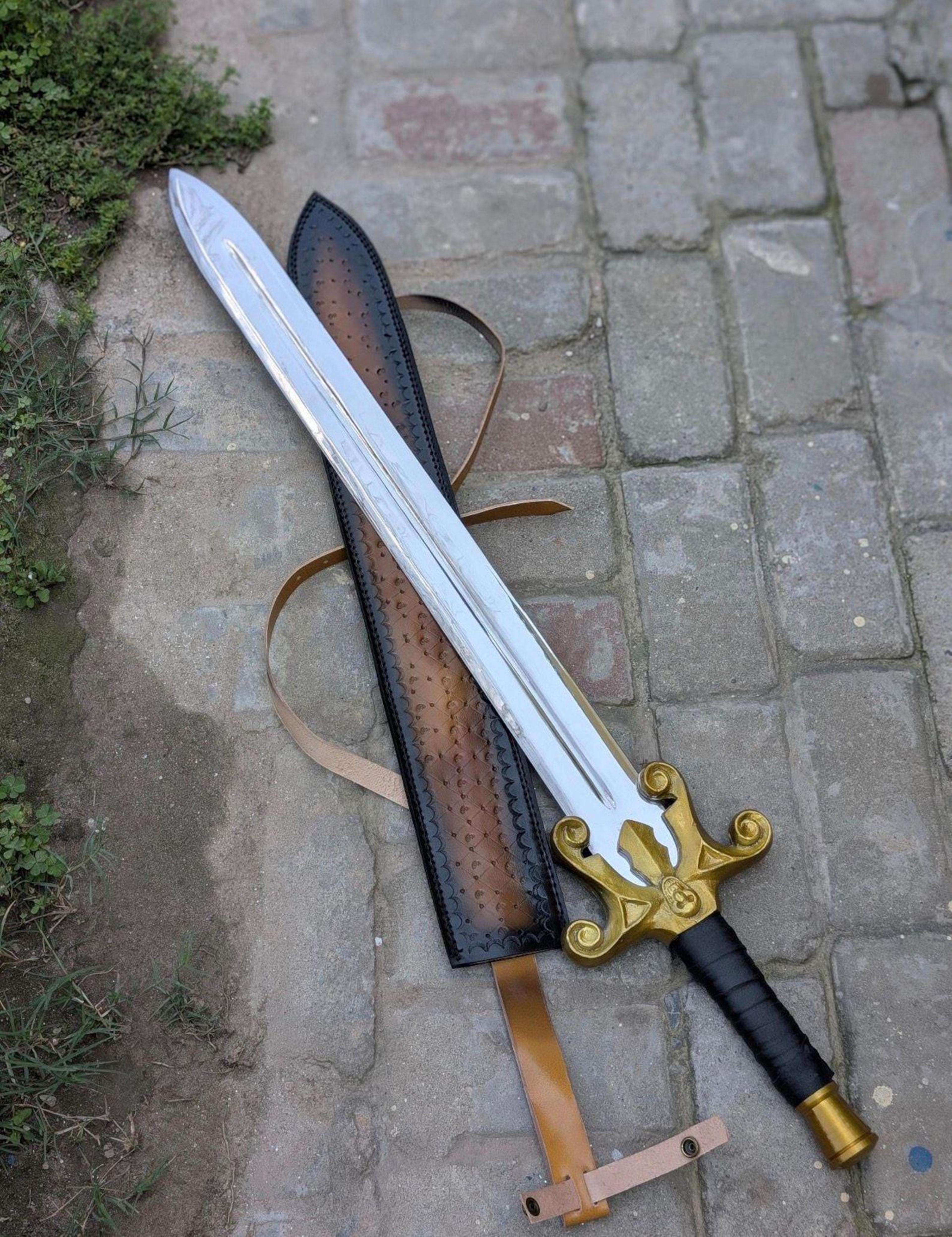 handcrafted fantasy sword high carbon steel with rosewood handle & leather wrapped grip