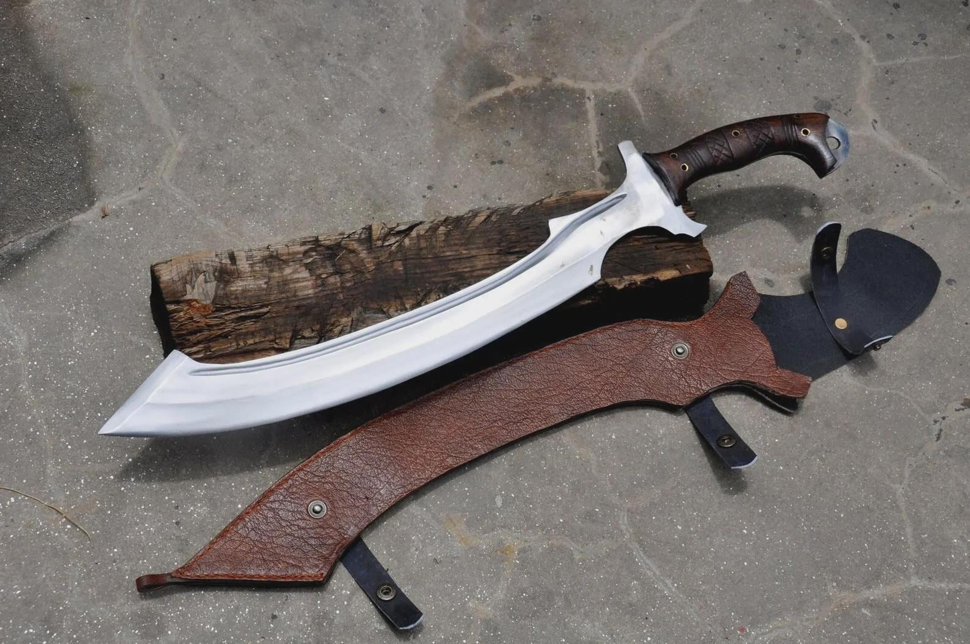 handcrafted khopesh sword high carbon steel with rosewood grip & leather sheath