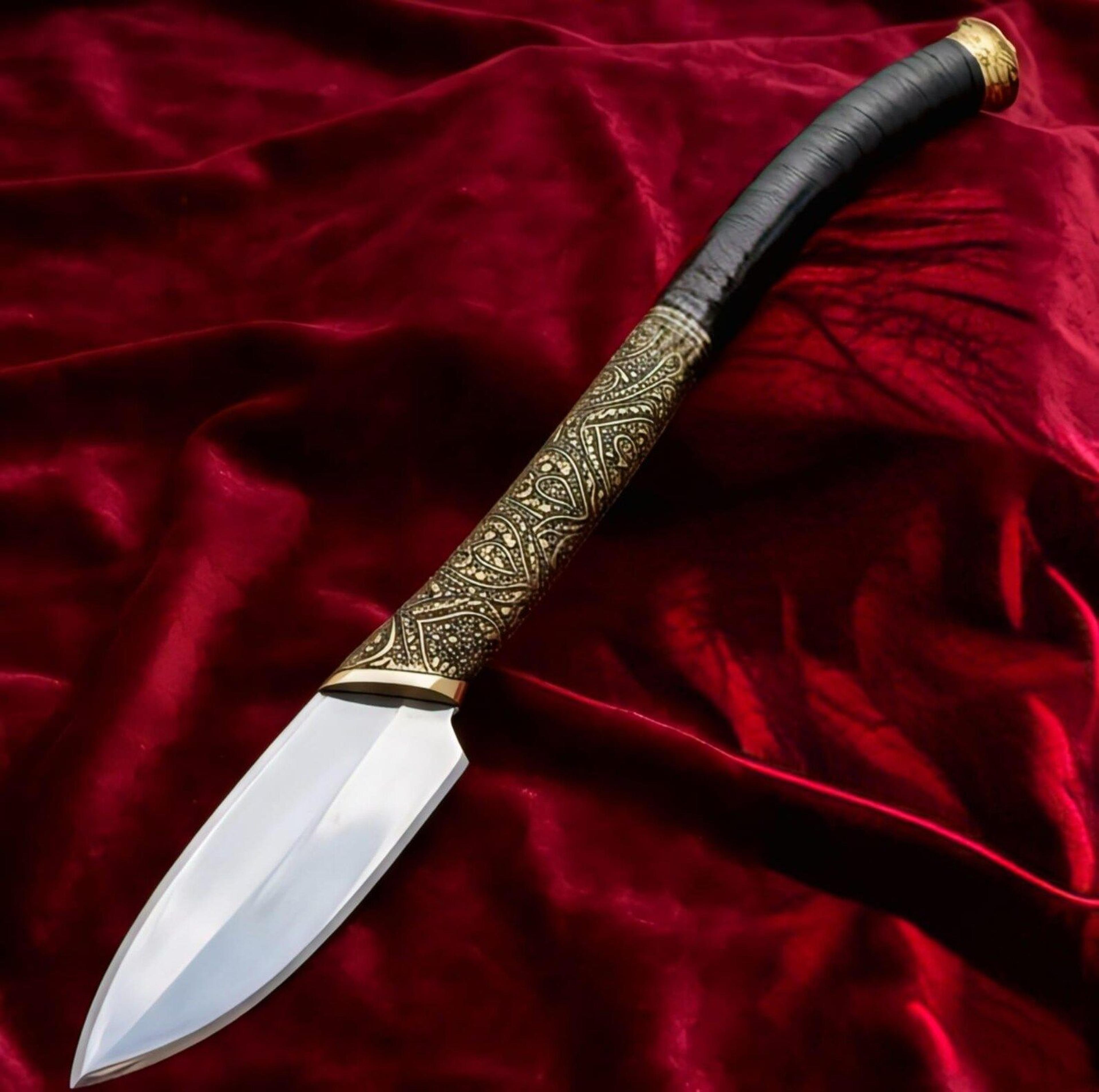 premium viking collectible spear with engraved brass accents & leather grip