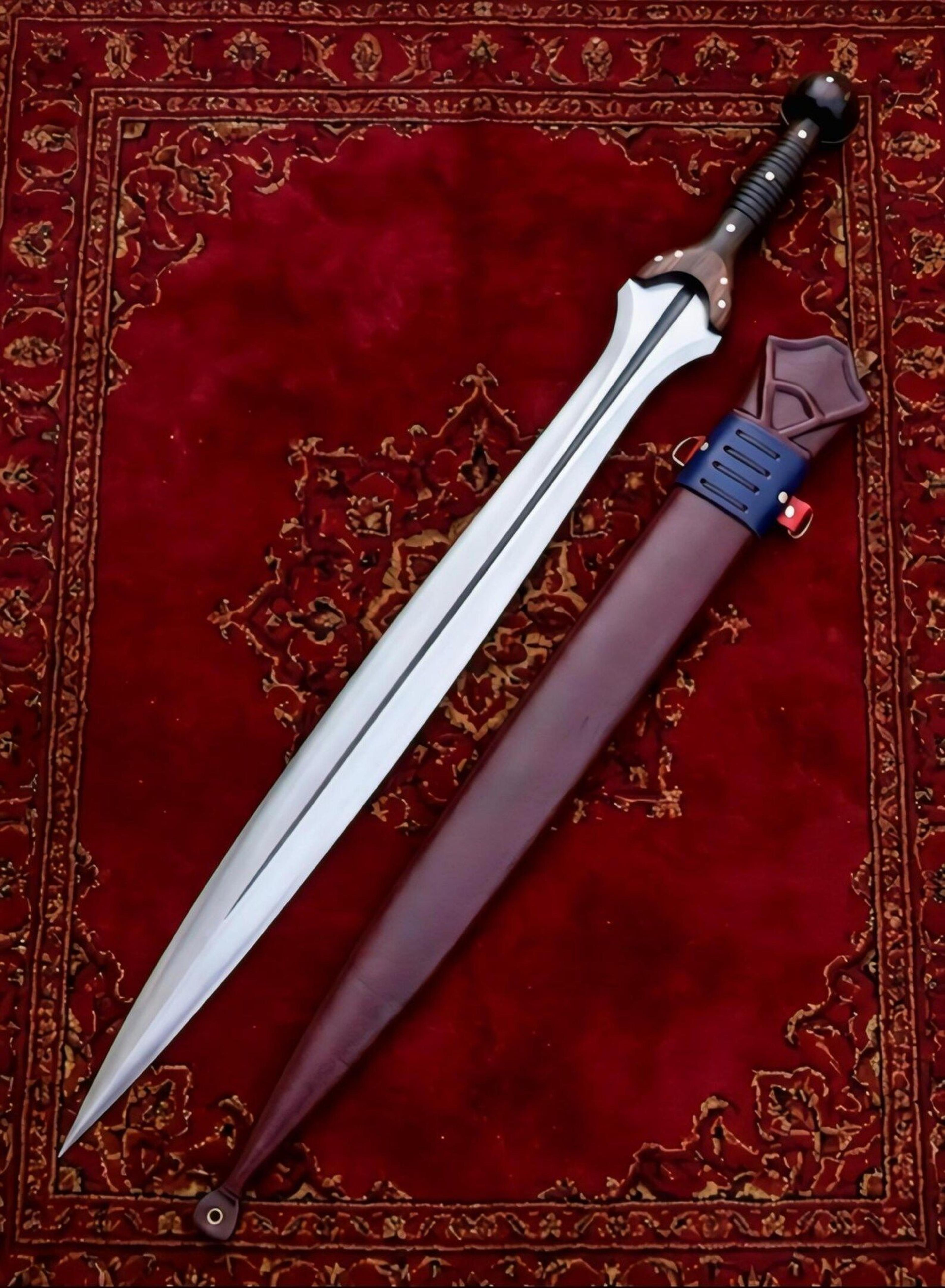 premium fantasy warrior sword handmade steel blade with leather sheath for cosplay