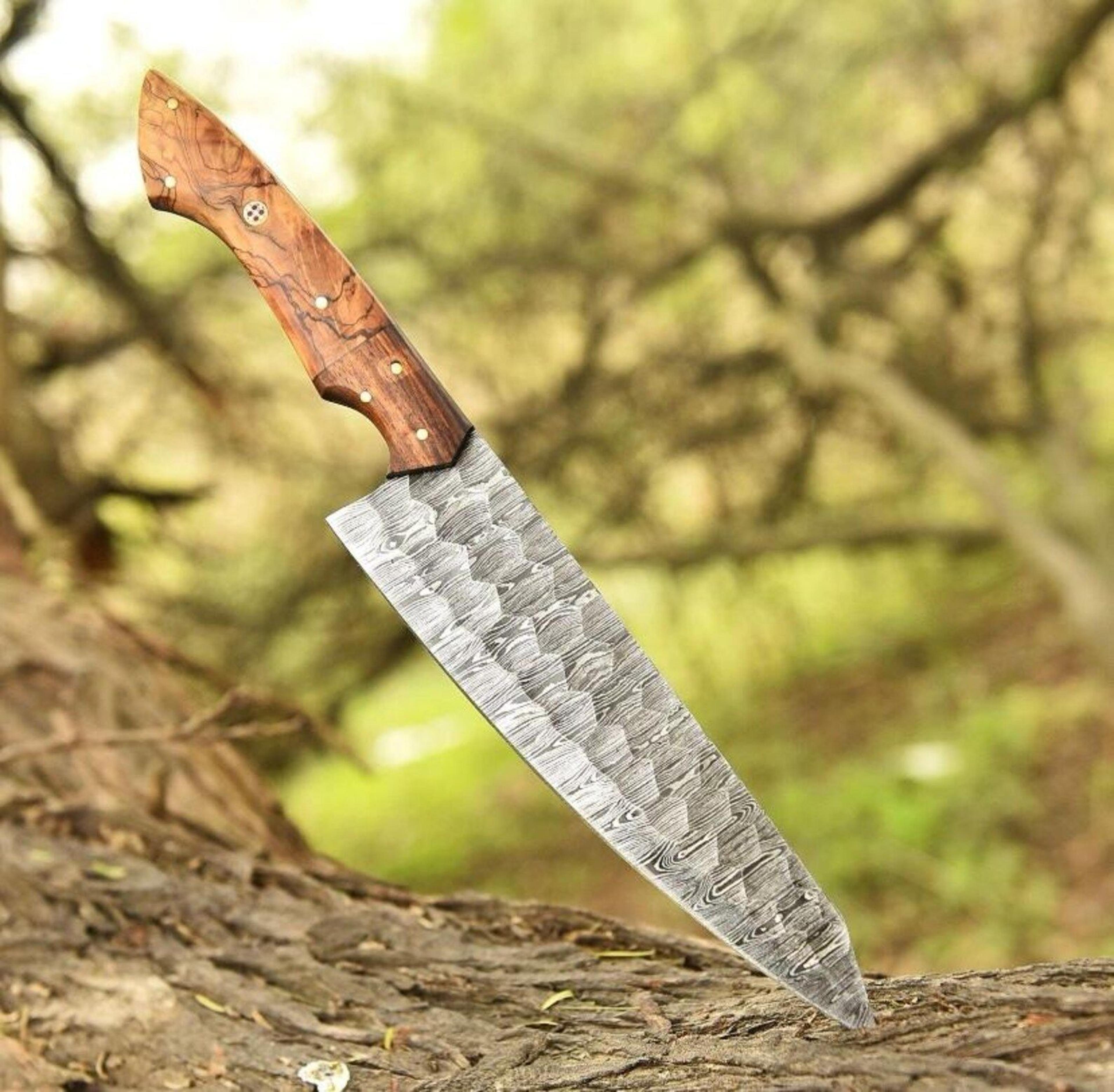 handcrafted damascus steel chef knife with wood handle professional cooking knife