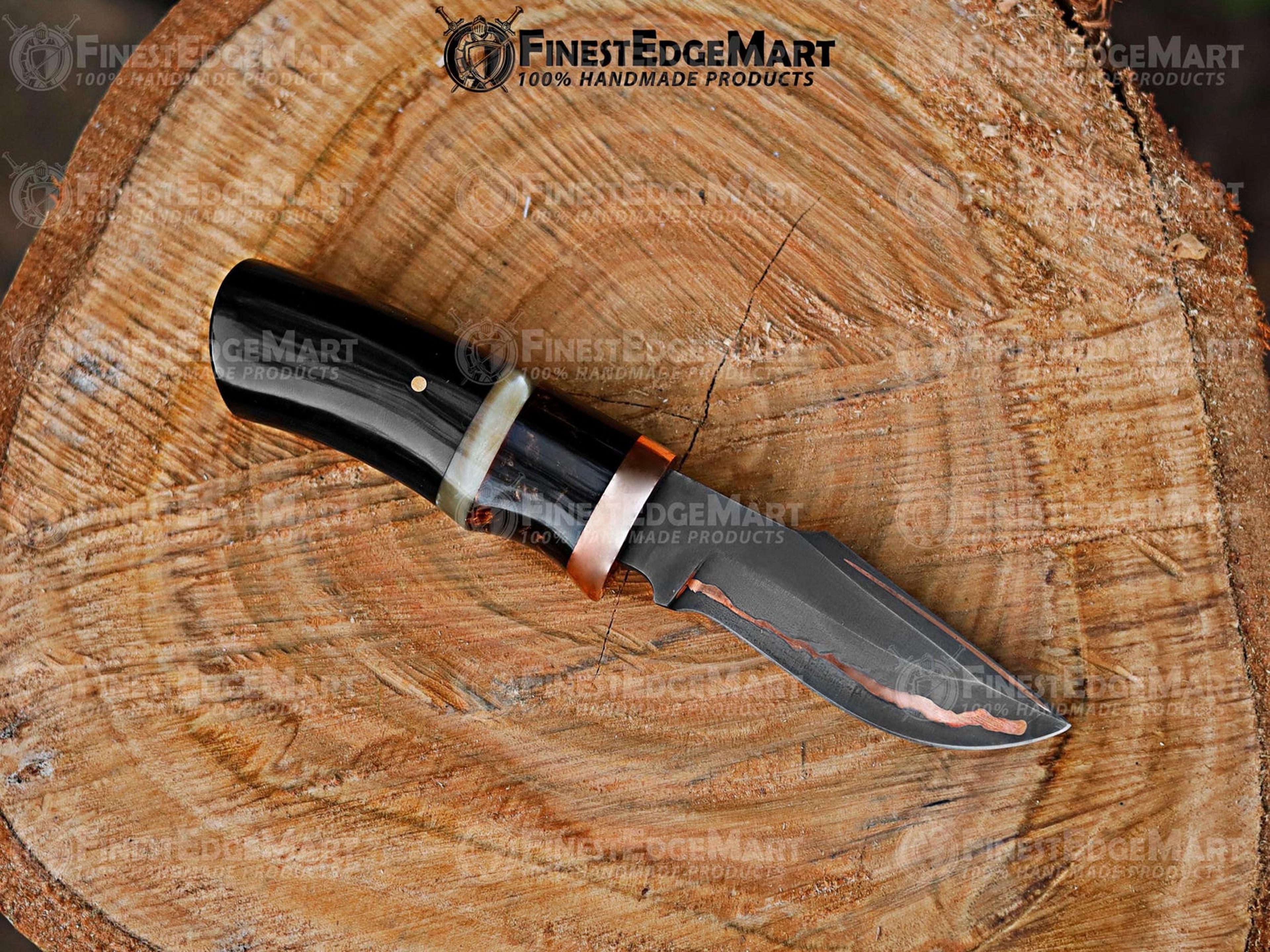 handcrafted copper damascus pocket knife with turquoise resin handle | unique handmade gift for outdoor enthusiasts