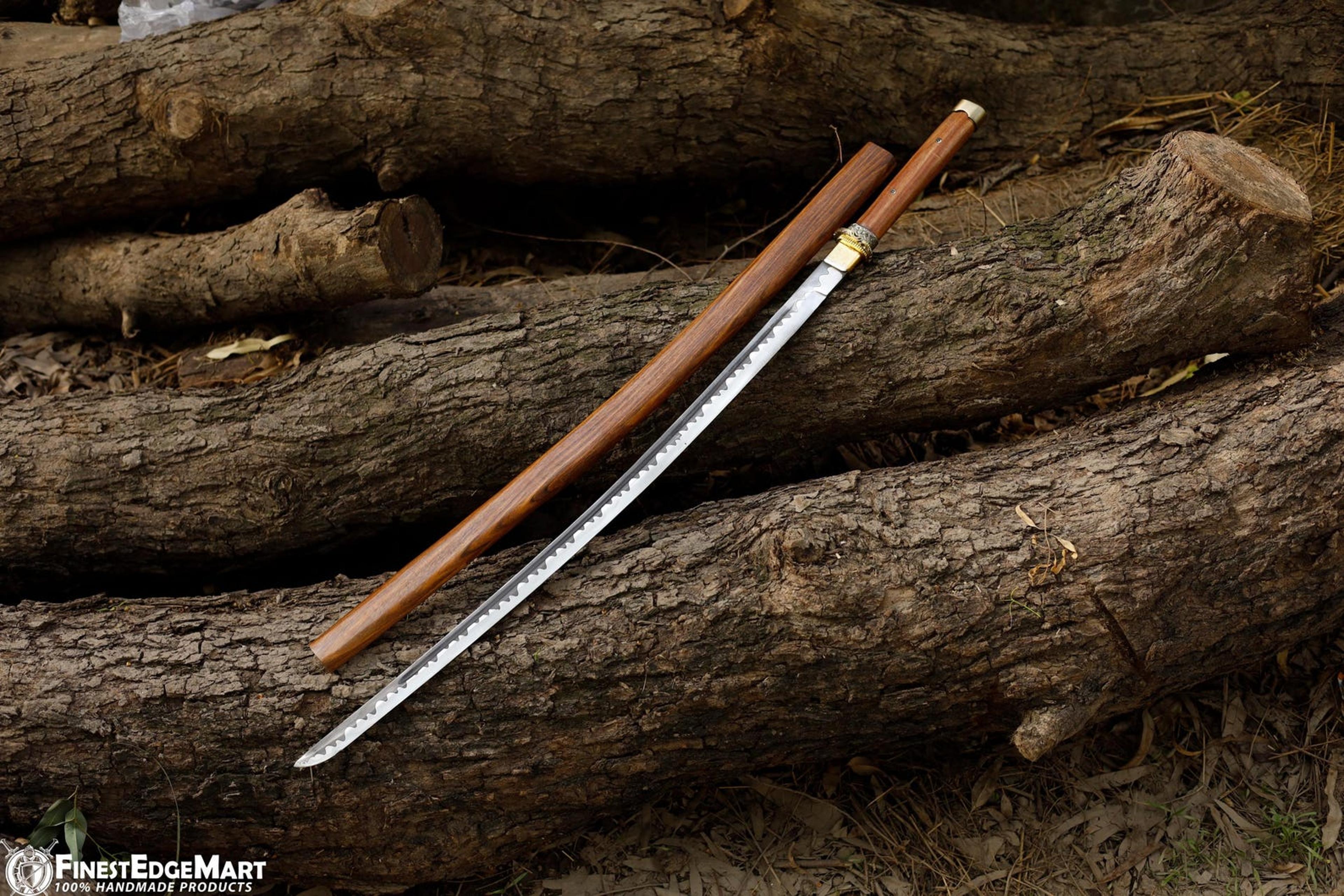 handcrafted japanese odachi shirasaya sword with wooden scabbard and j2 stainless steel blade for samurai display