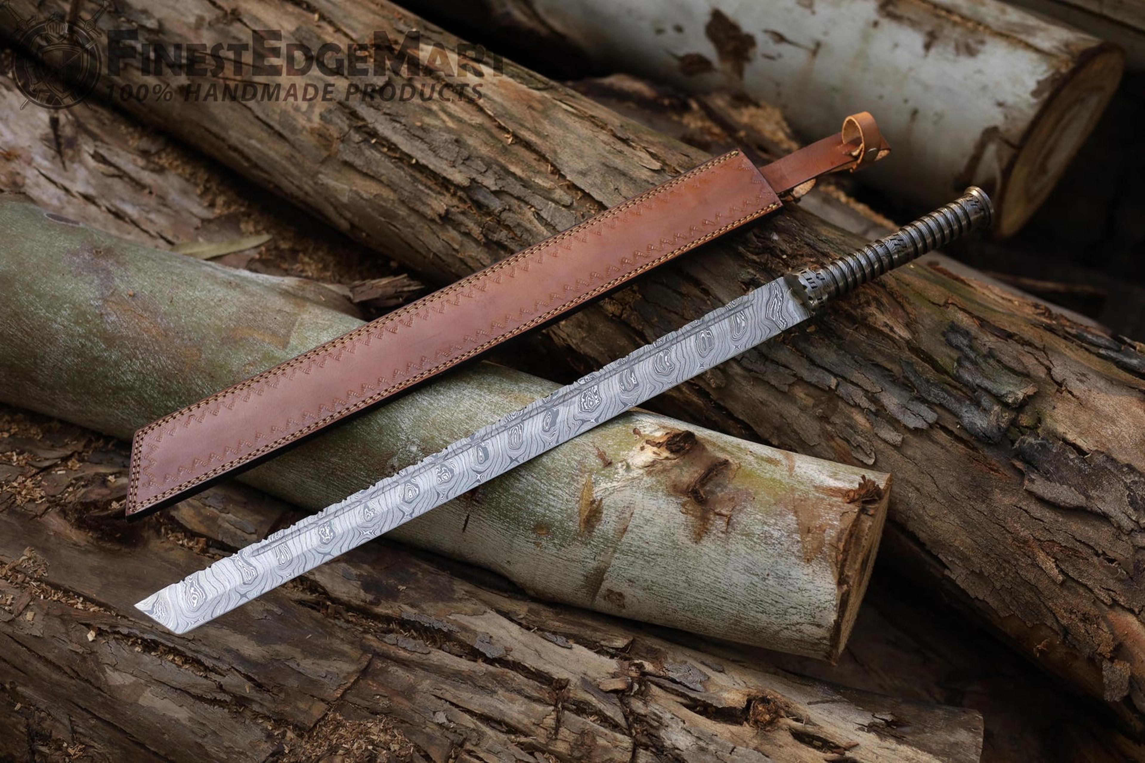 hand forged damascus steel viking tanto sword - handmade collectible display piece for decor and gift ideas