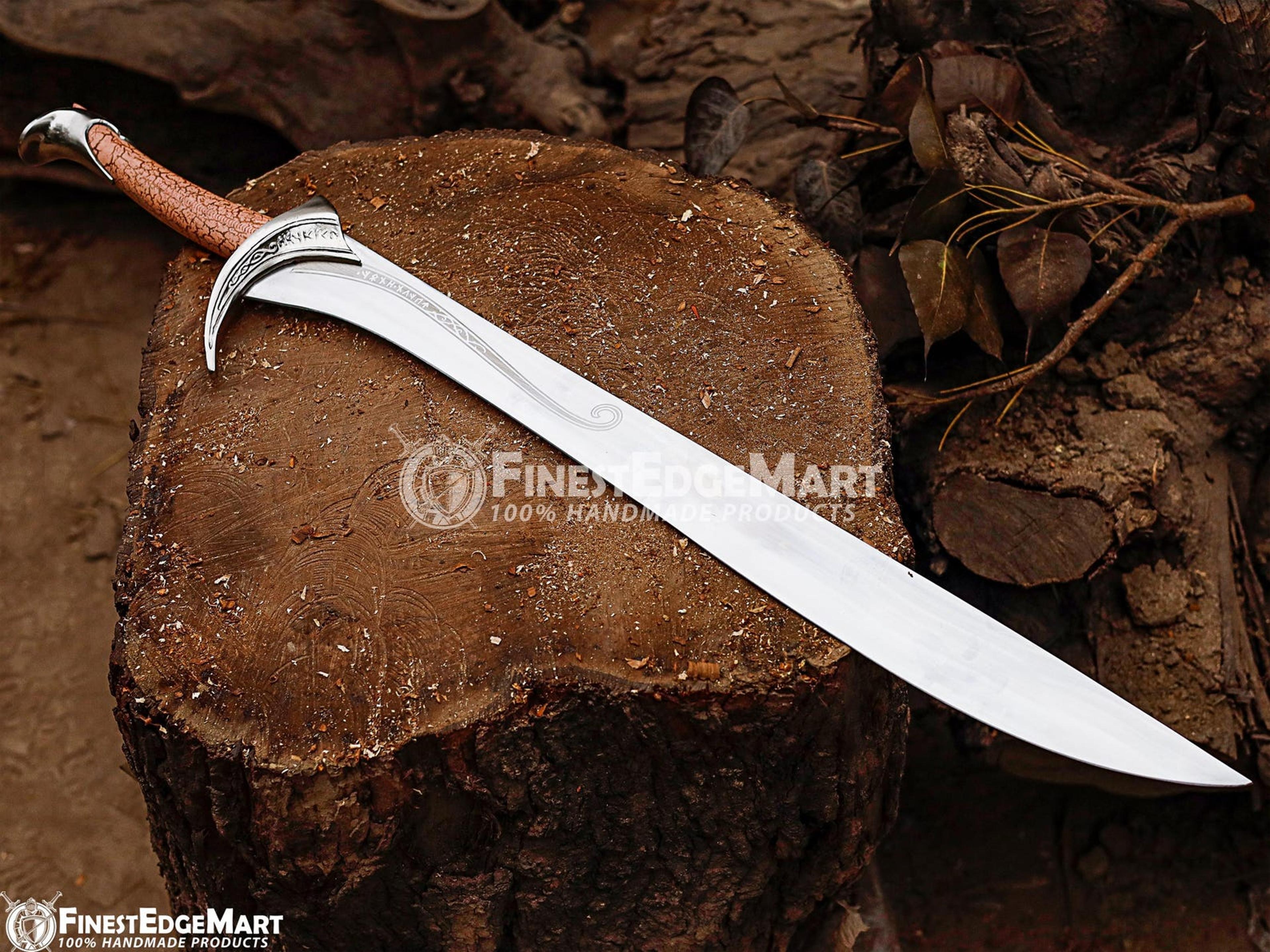 handcrafted fantasy elven sword replica with polished stainless steel blade and wall mount for decorative display