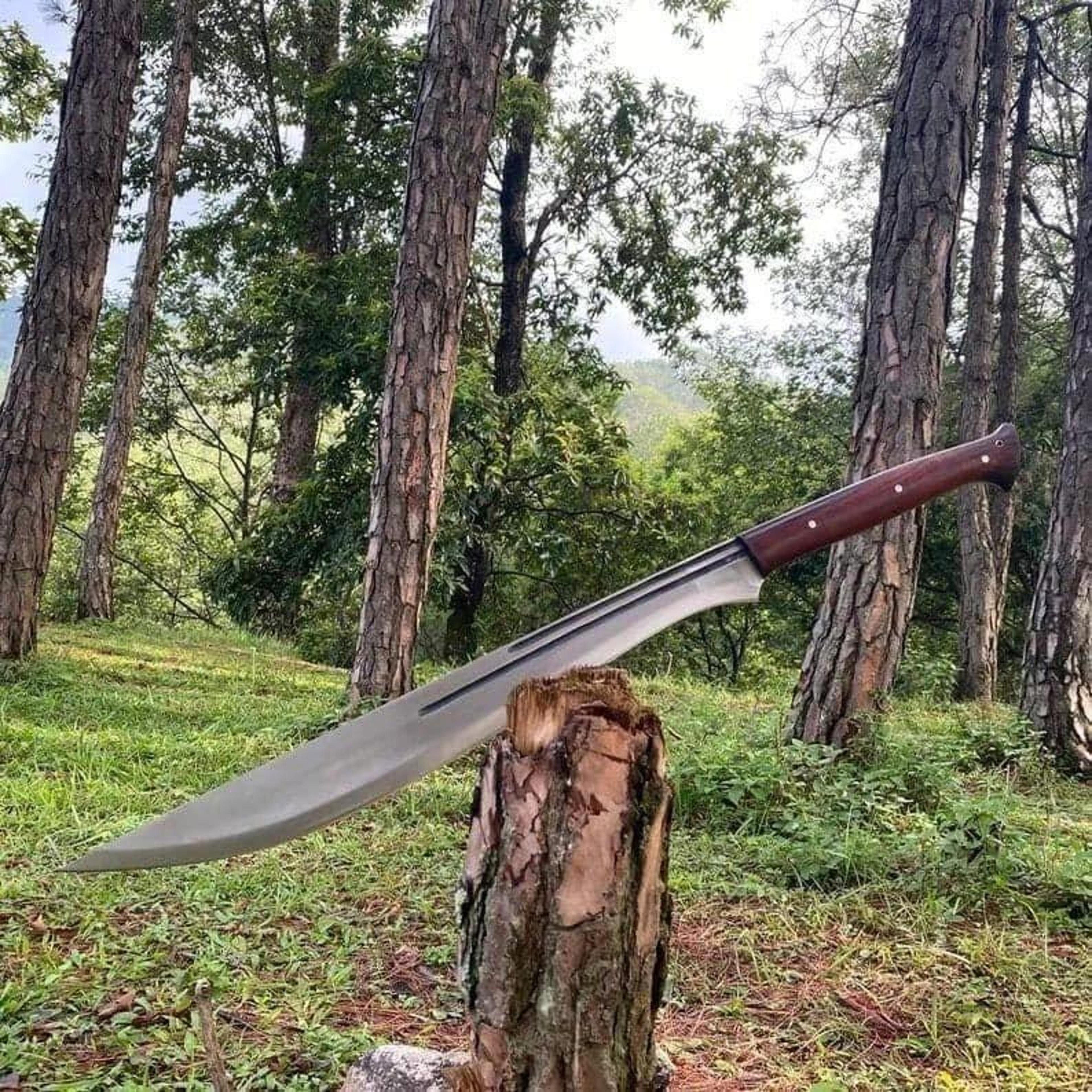 traditional handcrafted high carbon steel sword with rosewood handle and leather sheath