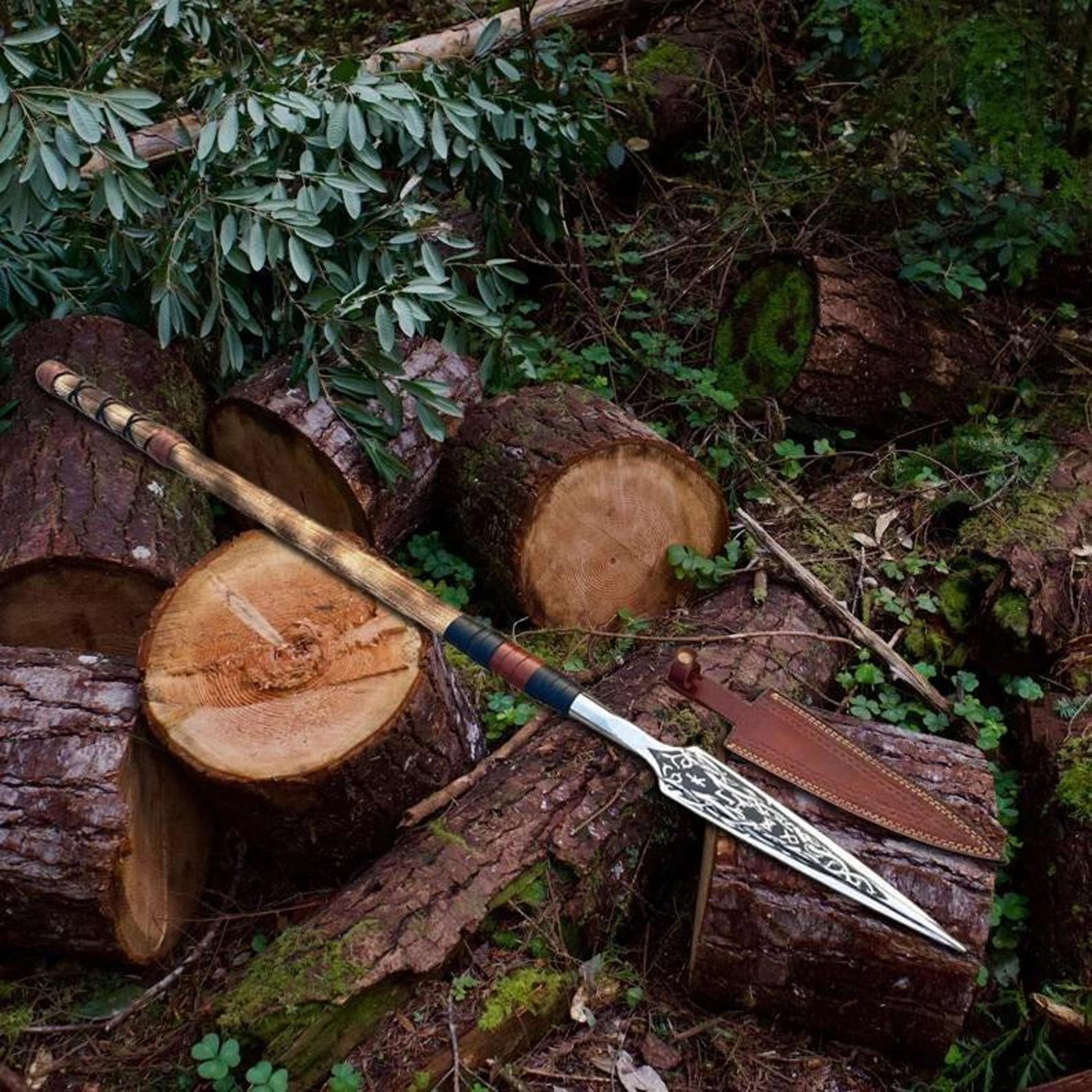 artisan handcrafted viking spear sword with rosewood handle and silver finish