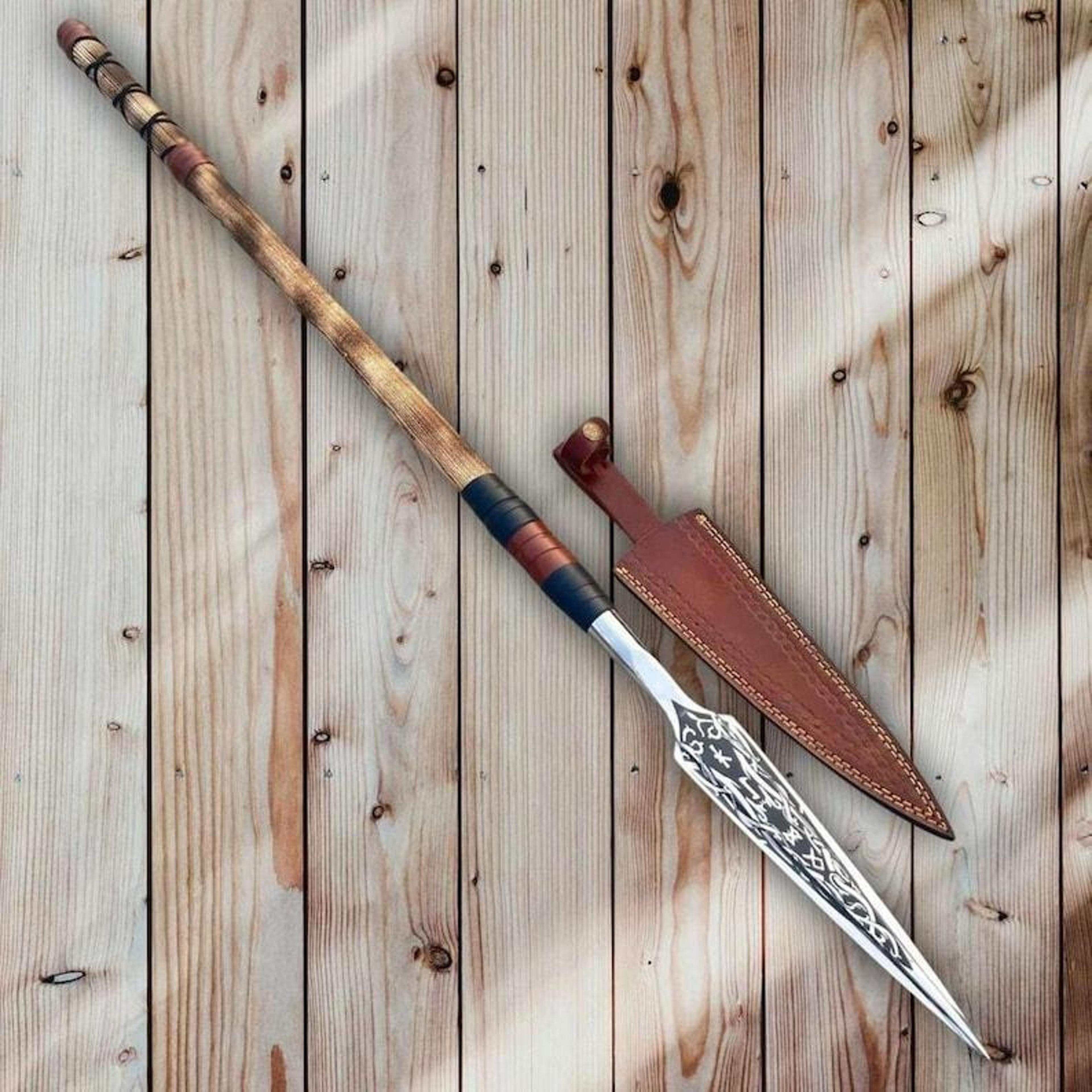 hand-forged viking spear - traditional medieval decorative collectible with high-carbon steel blade and rosewood handle