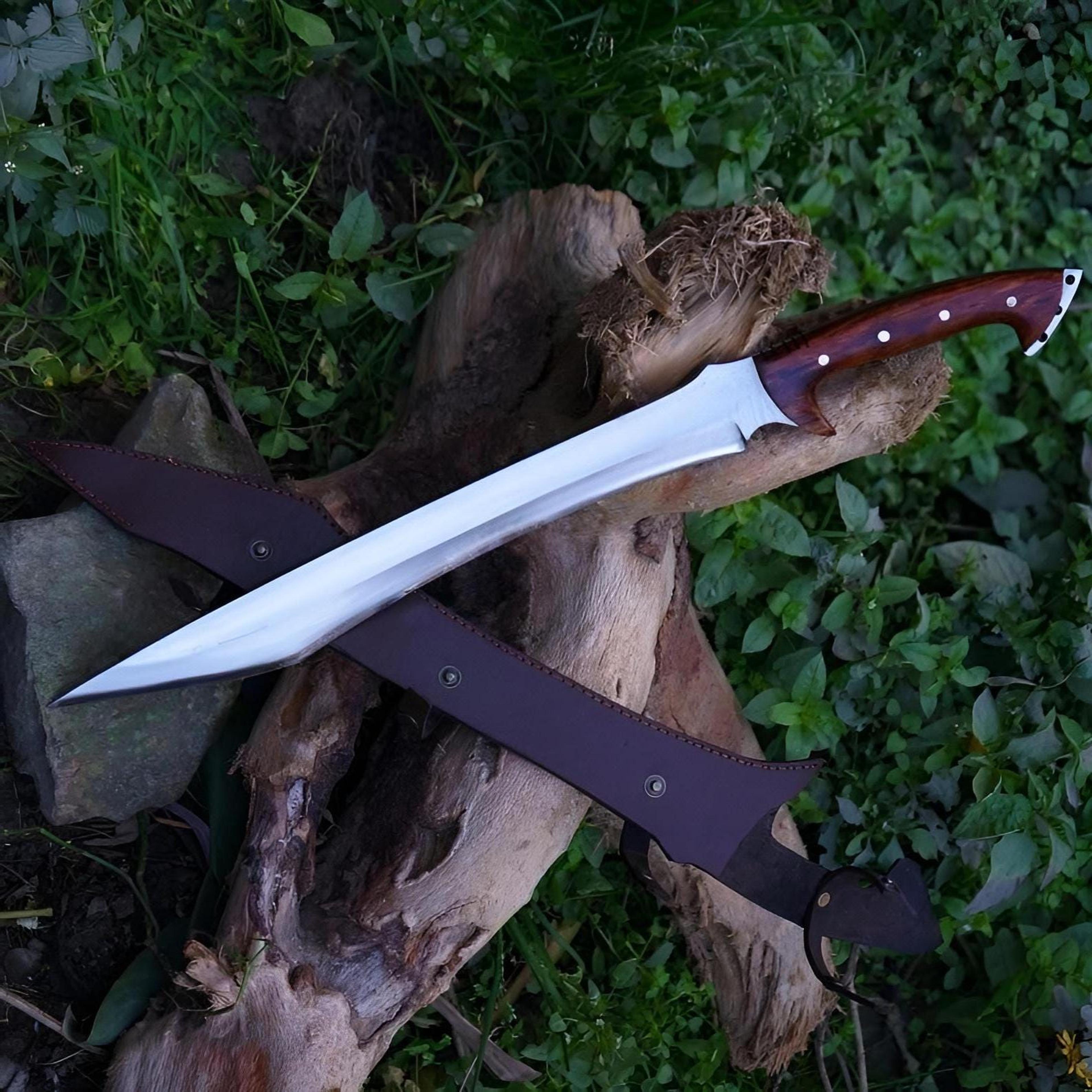 handmade high carbon steel machete with 22-inch full tang blade for outdoor enthusiasts knife
