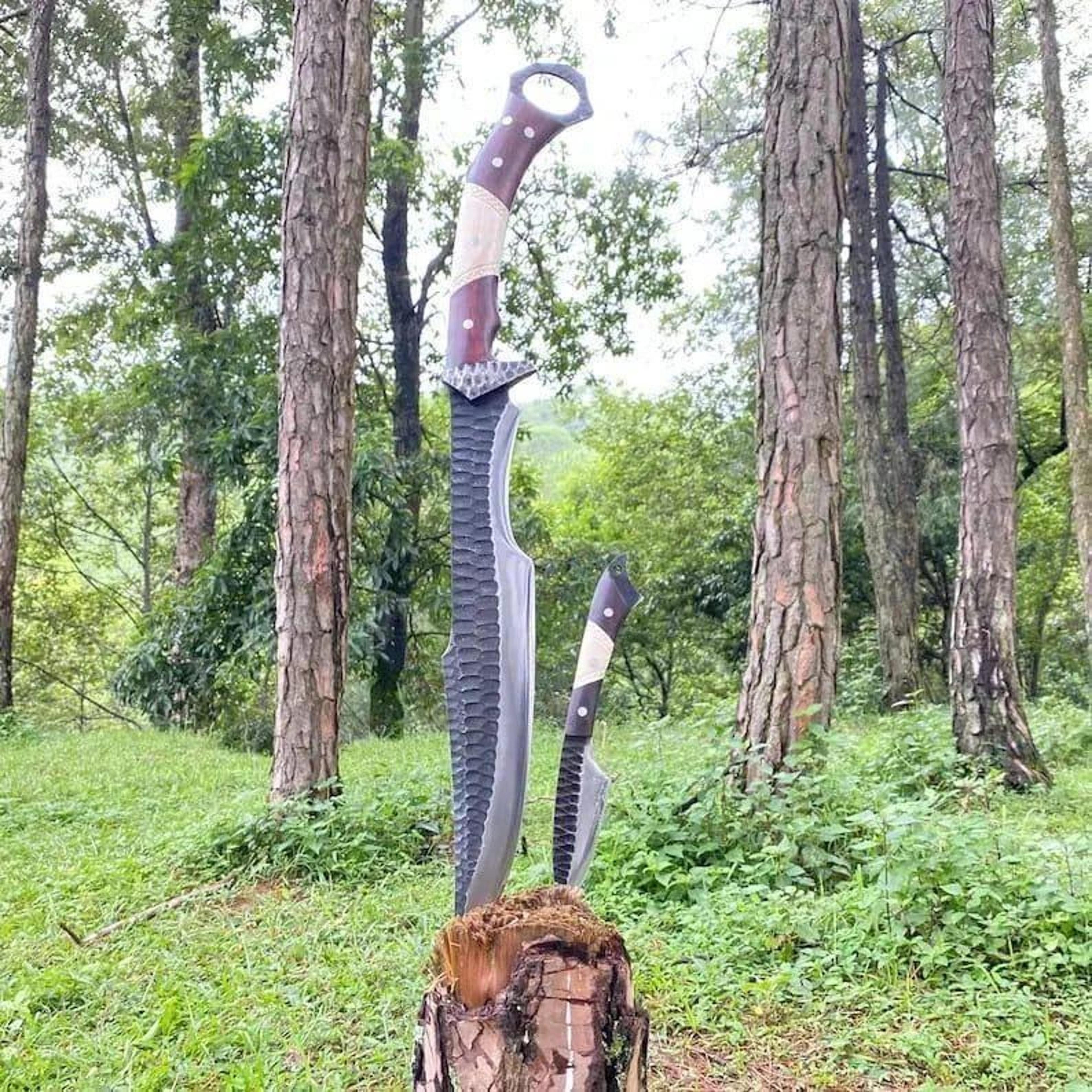handmade forged high carbon steel hunting knife with rosewood and bone handle - unique gift for knife collectors