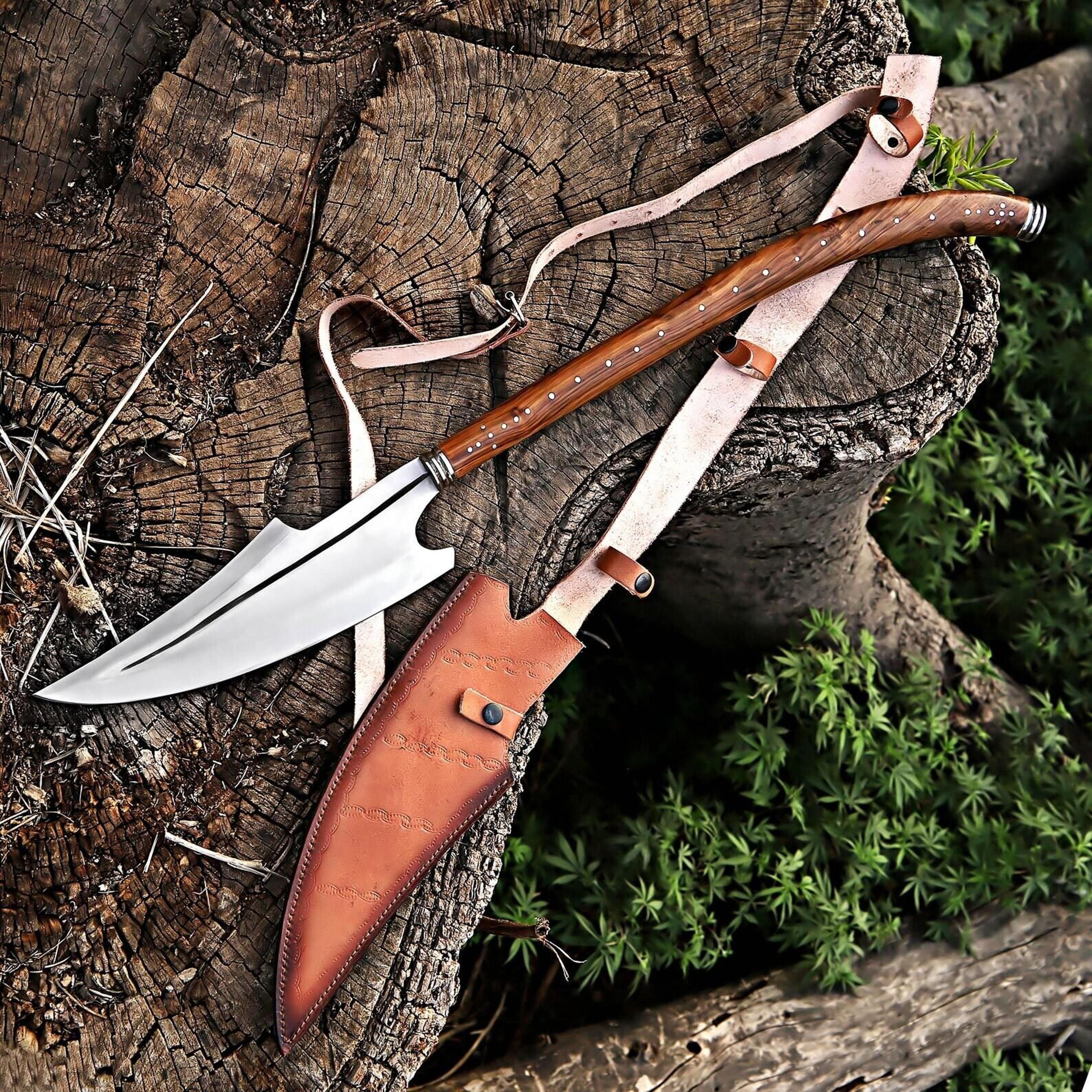 hand-forged steel spear for collectors and outdoorsmen - premium j2 steel blade with ergonomic wood handle