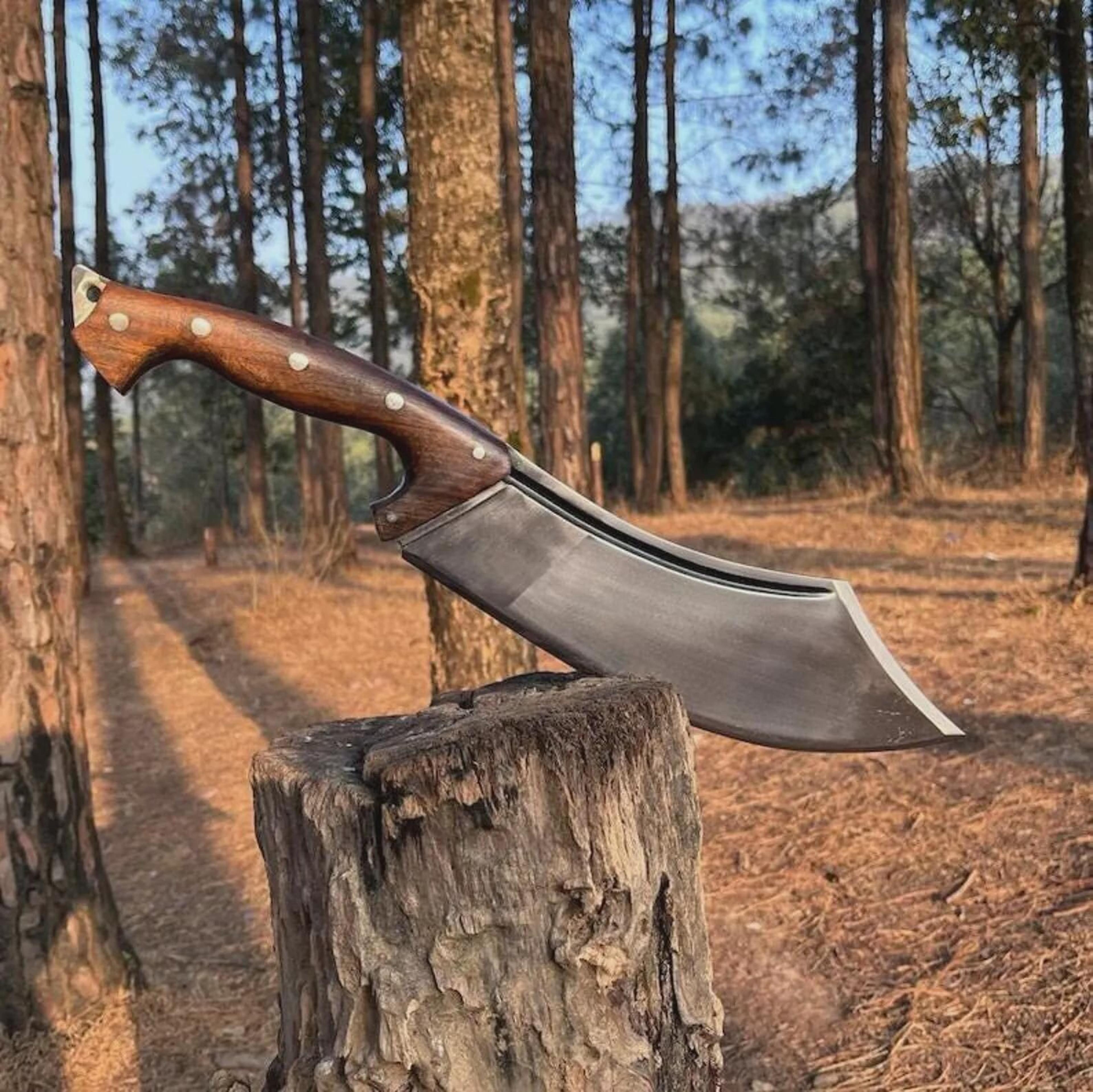 artisan-handcrafted high carbon steel cleaver with rosewood handle - perfect for butchery, bbq, and outdoor cooking