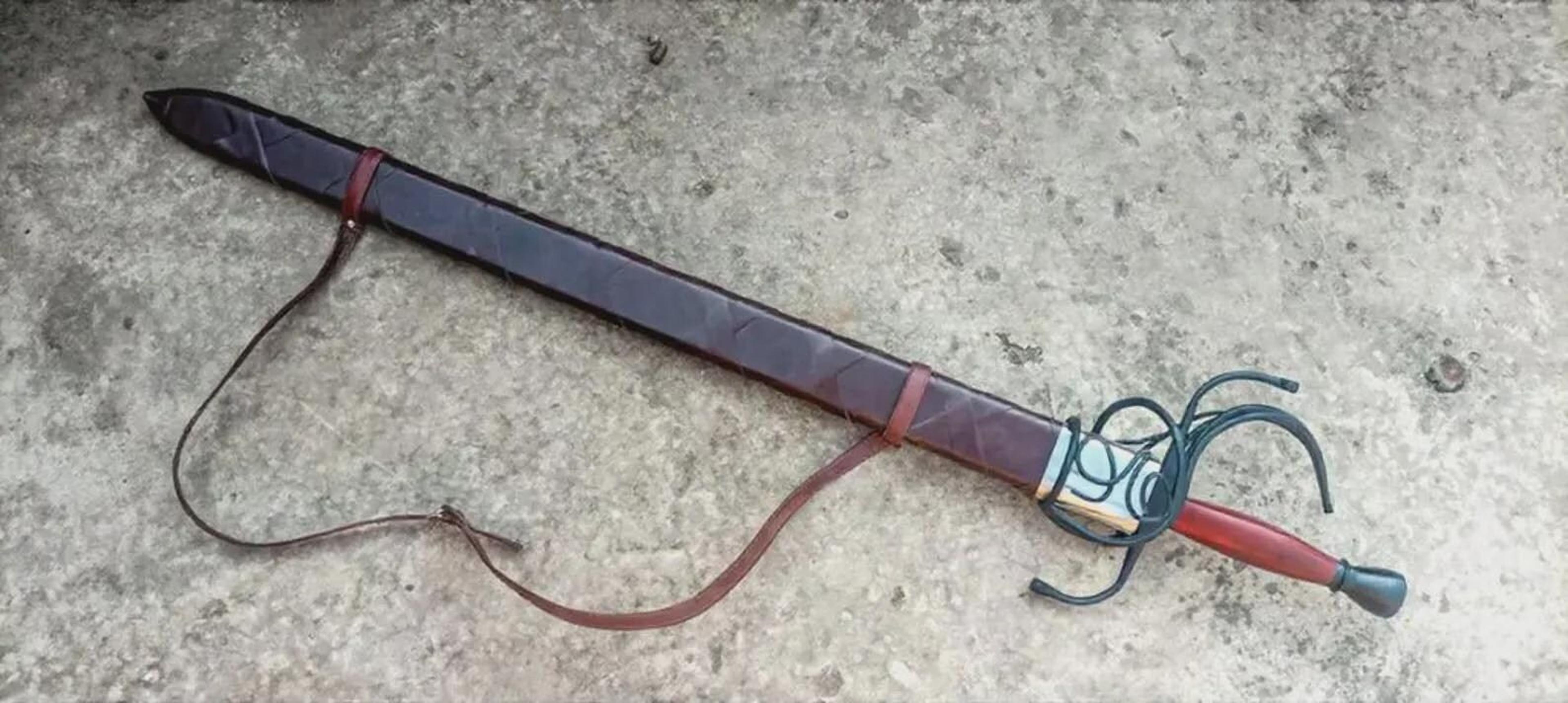 authentic handcrafted medieval rapier sword with carbon steel blade and wooden leather handle for display or gift