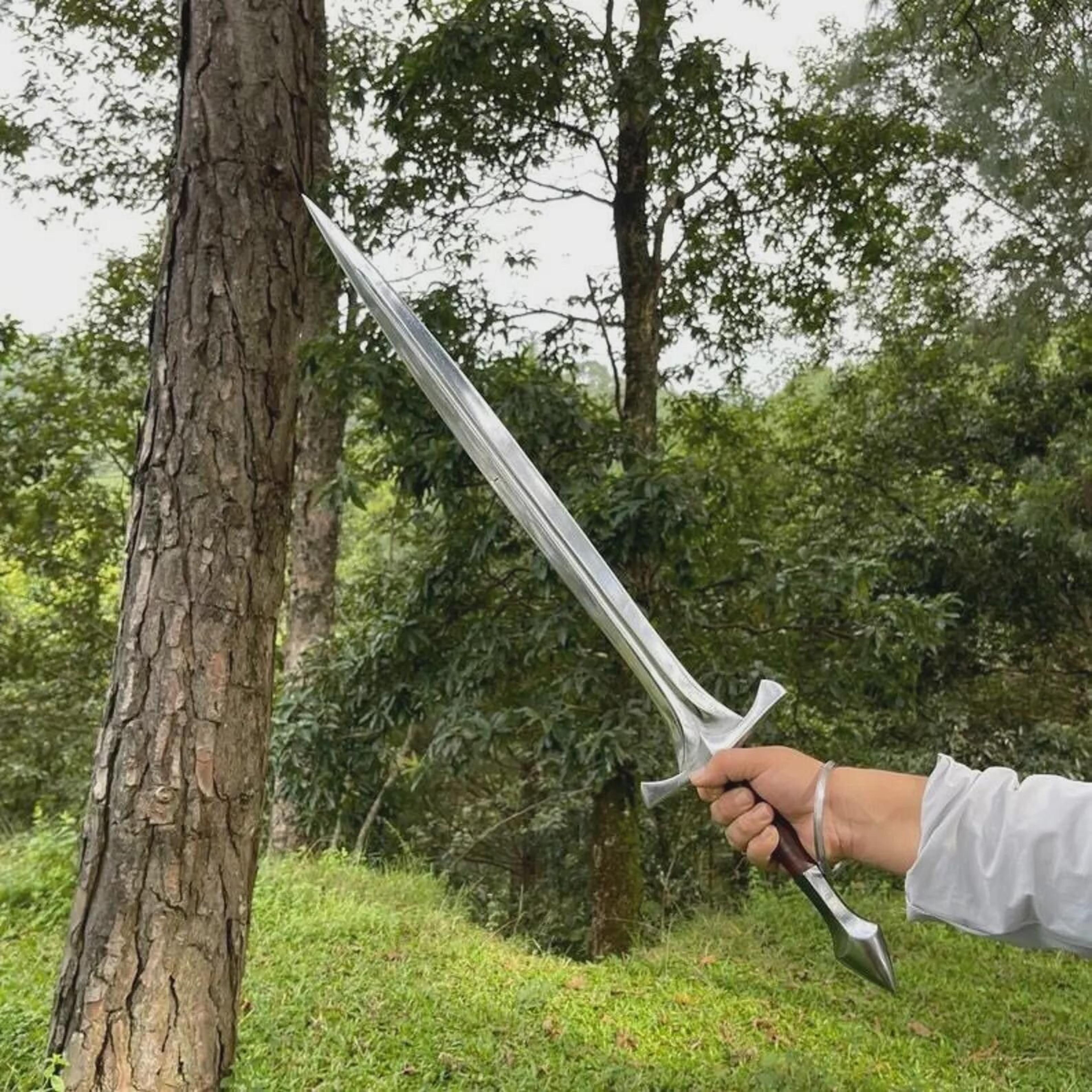 hand-forged viking sword - 36" full tang 5160 steel blade with leather sheath and rose wood handle for collectors