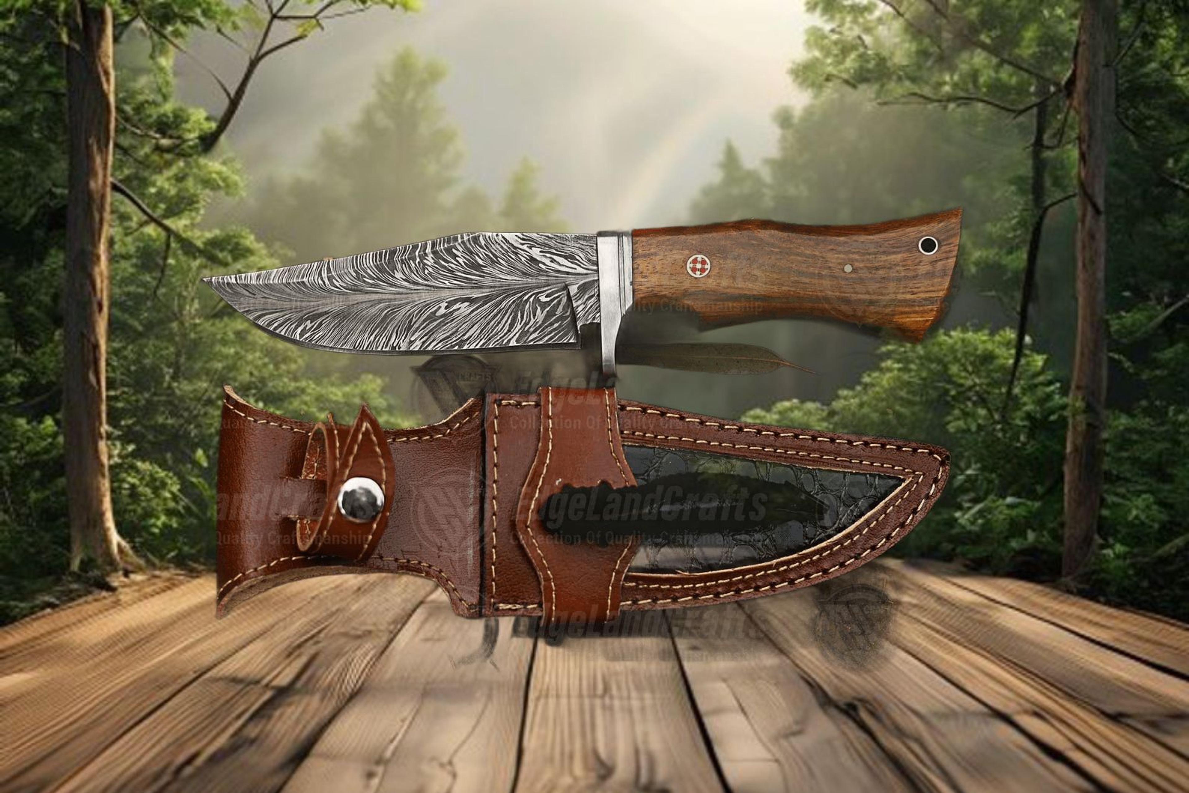 handcrafted fixed blade hunting knife with damascus steel blade and rosewood handle - perfect outdoor gift for adventure