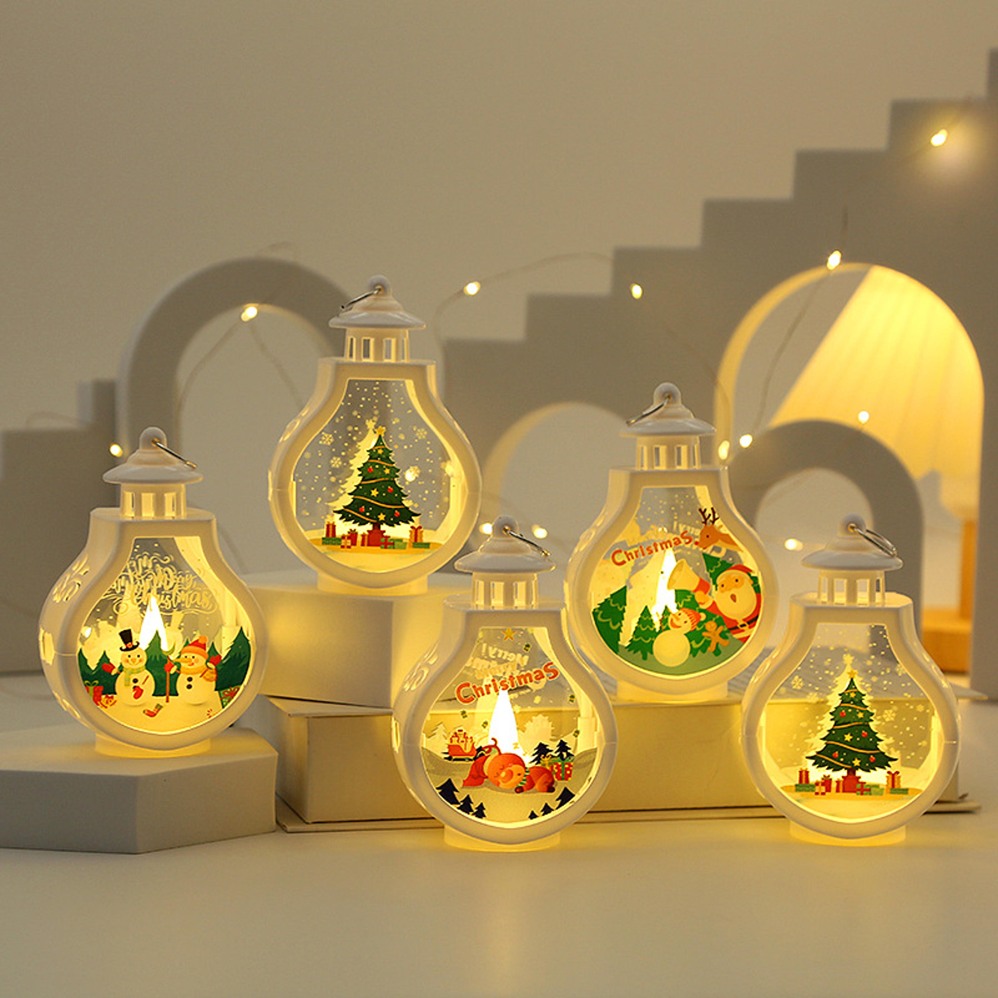 table lamp christmas portable candle holder wind lamp, snowman santa claus elk, decorative christmas gift light