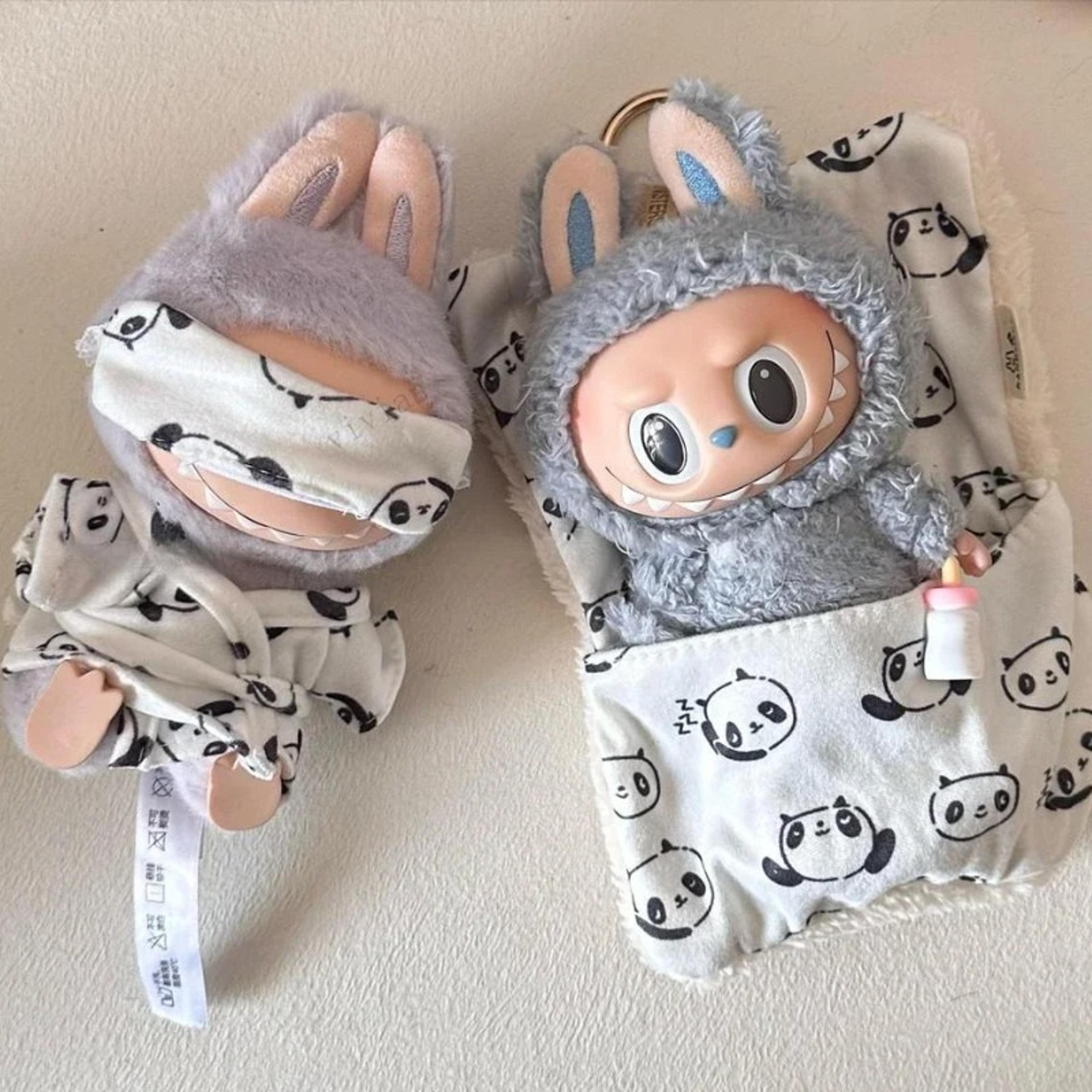 handcrafted panda sleepwear outfit for dolls, compatible with labubu cotton dolls
