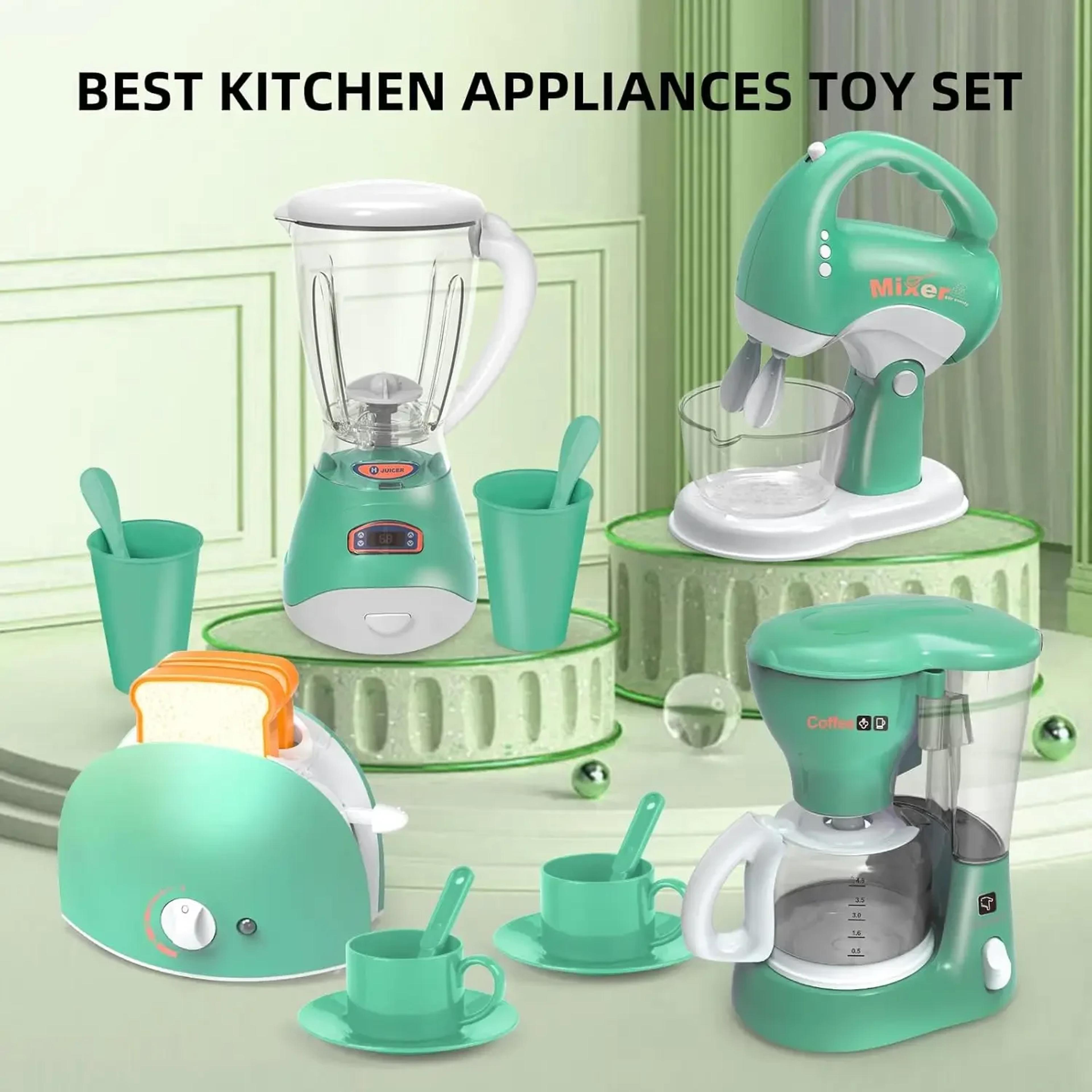 interactive kids kitchen playset with sound & light coffee maker, toaster, blender