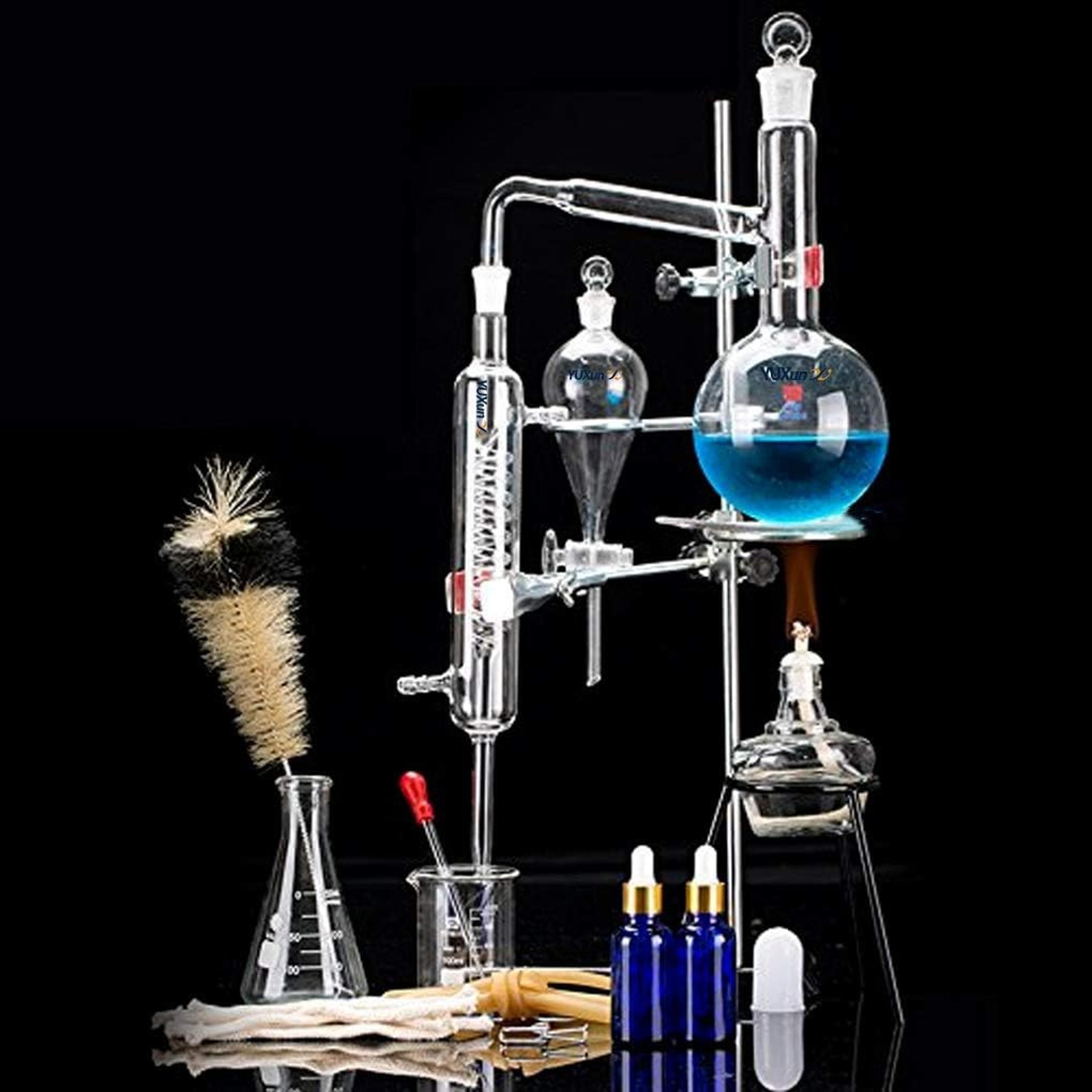 glass distillation apparatus set, home distiller for moonshine, alcohol distiller chemistry lab kit
