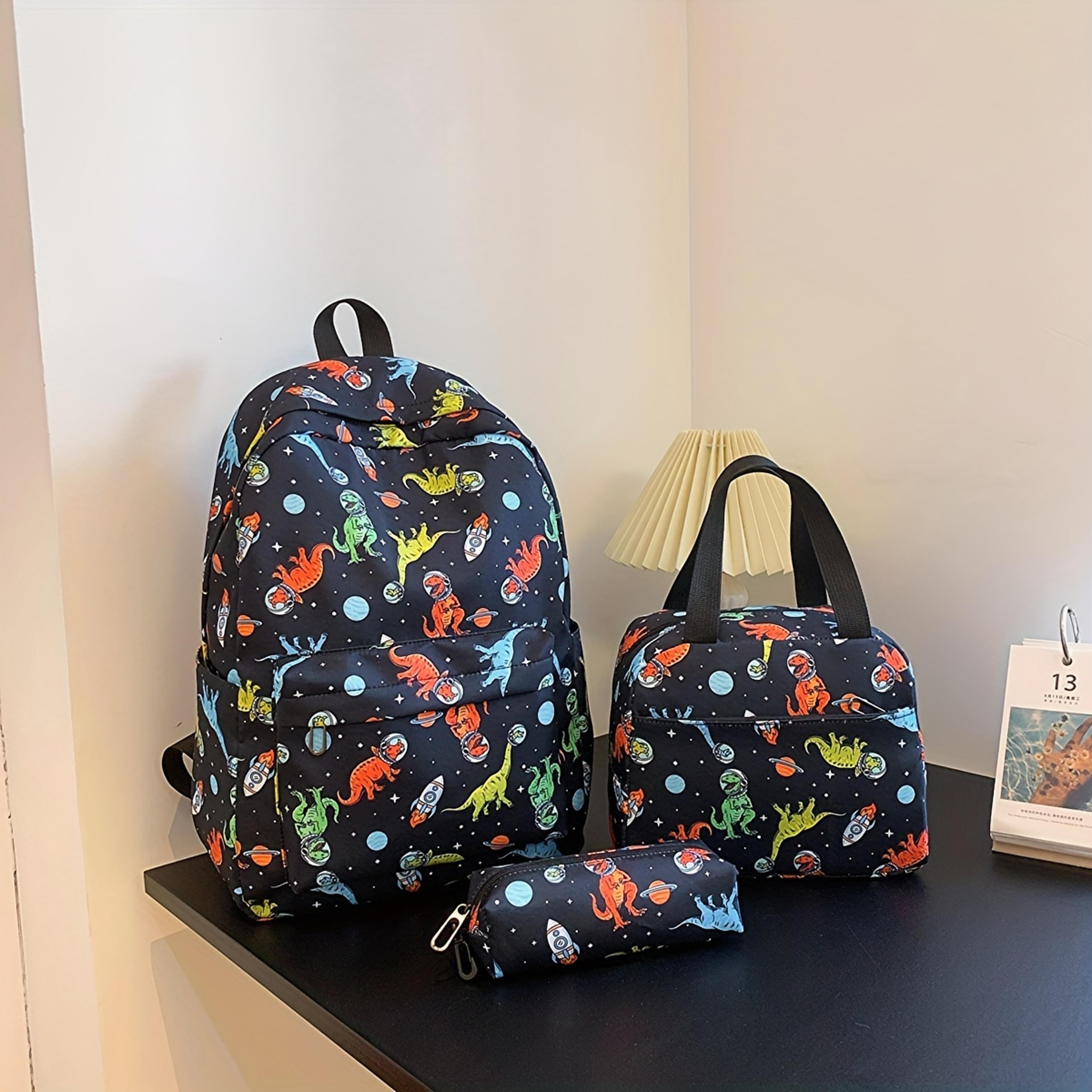 fashion print dinosaur backpack set, large capacity, p kids & teens casual bag