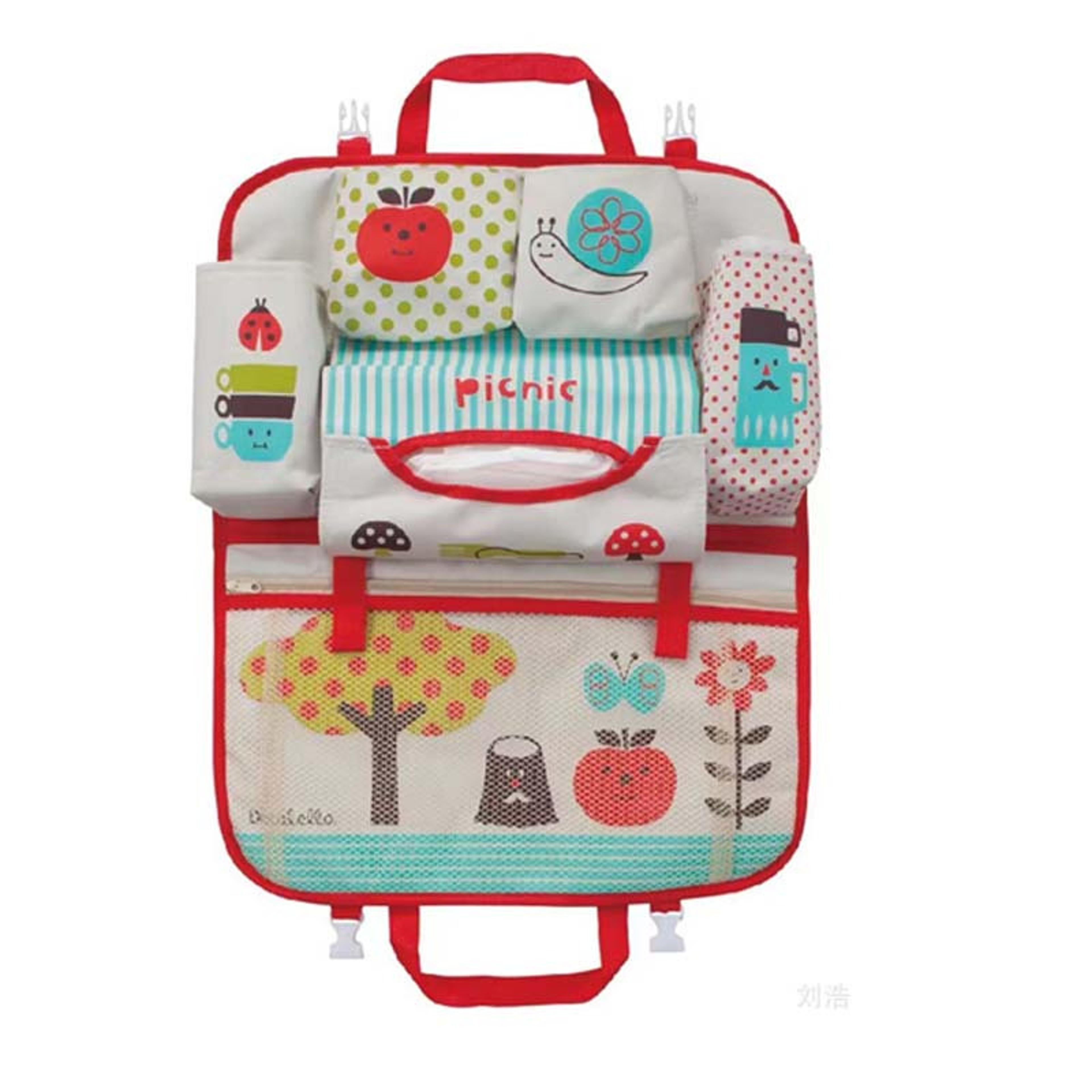 kids auto seat organizer, large capacity cartoon baby car seat back storage bag for toddler travel