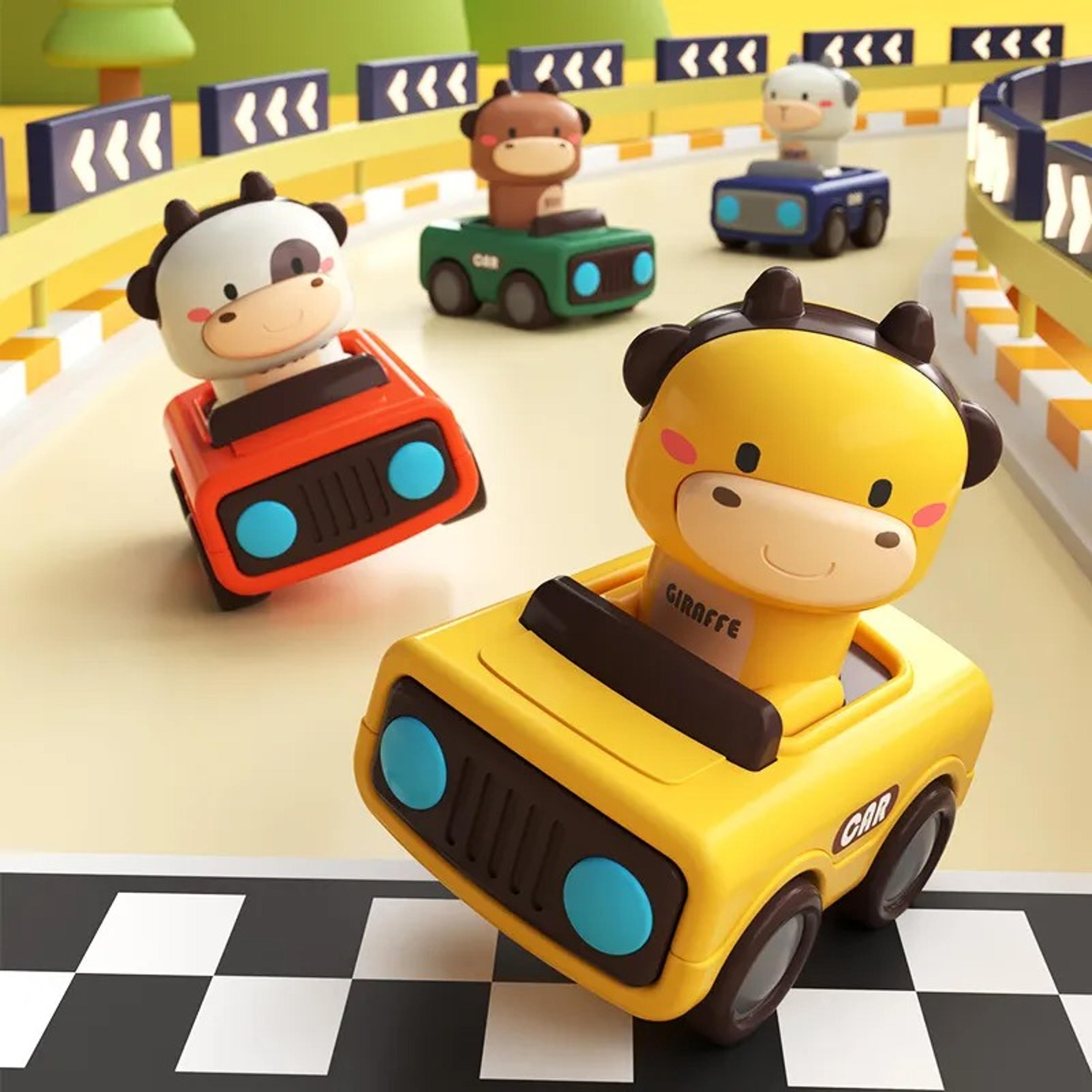 baby push go friction car toys, press and go car toys for toddlers baby animal racing cars