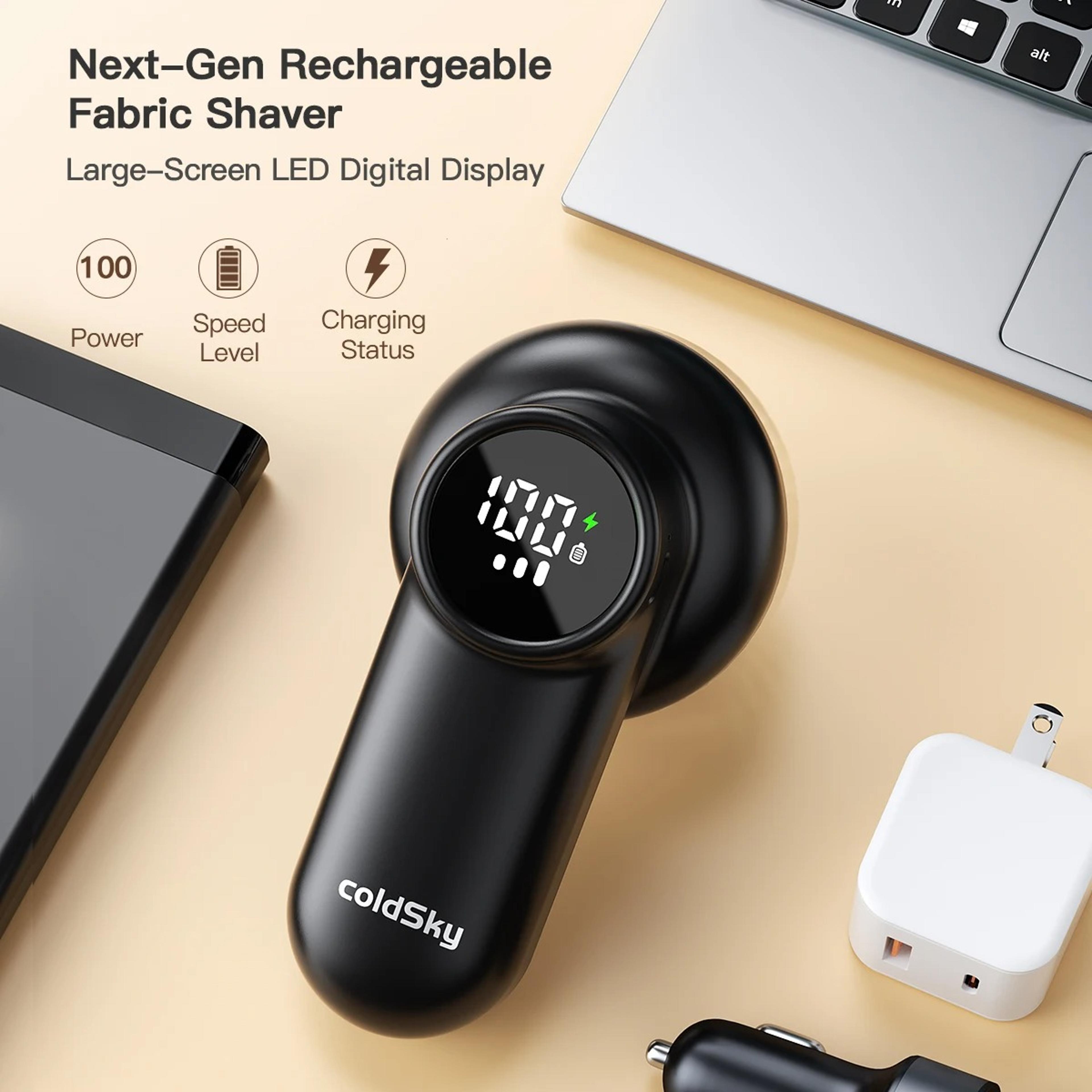 intelligent electric lint shaver - rechargeable defuzzer with digital screen for sweater, clothes & fabric trimming