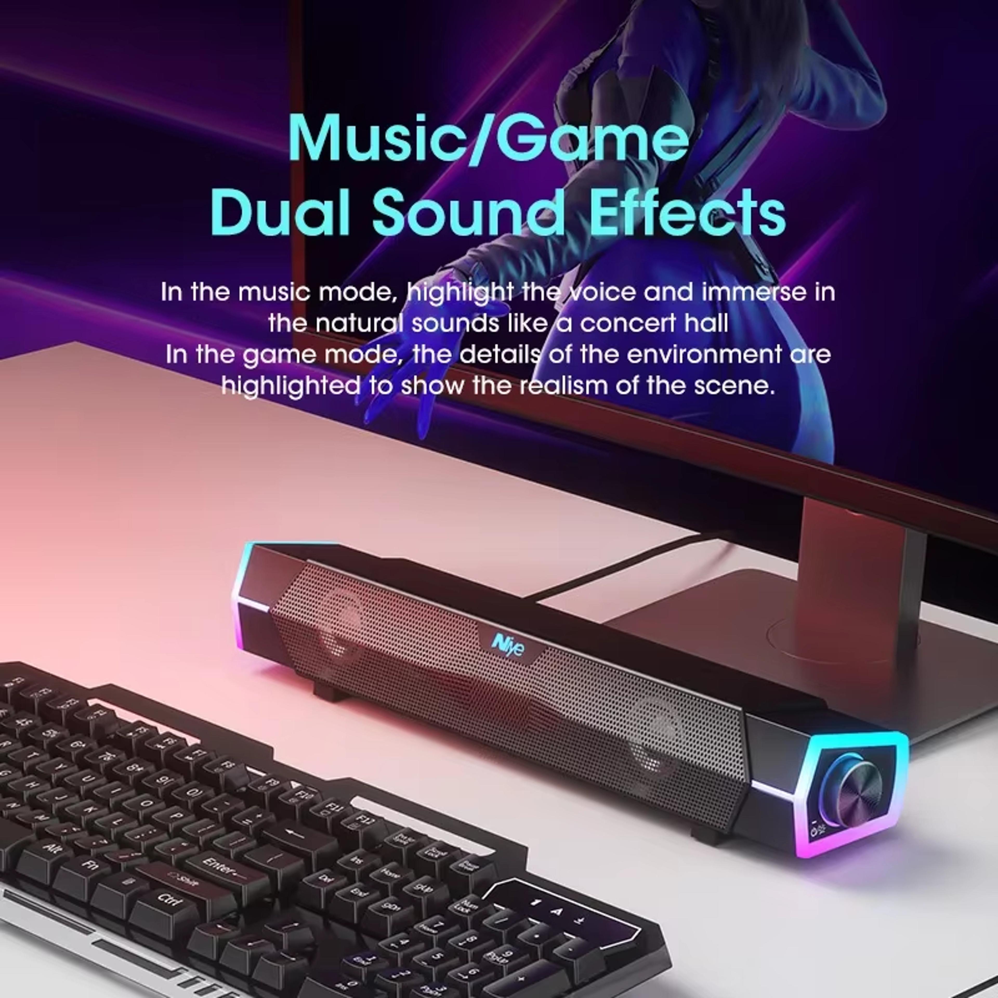 bluetooth 5.0 and wired computer soundbar with 4d surround sound & subwoofer for laptop and pc