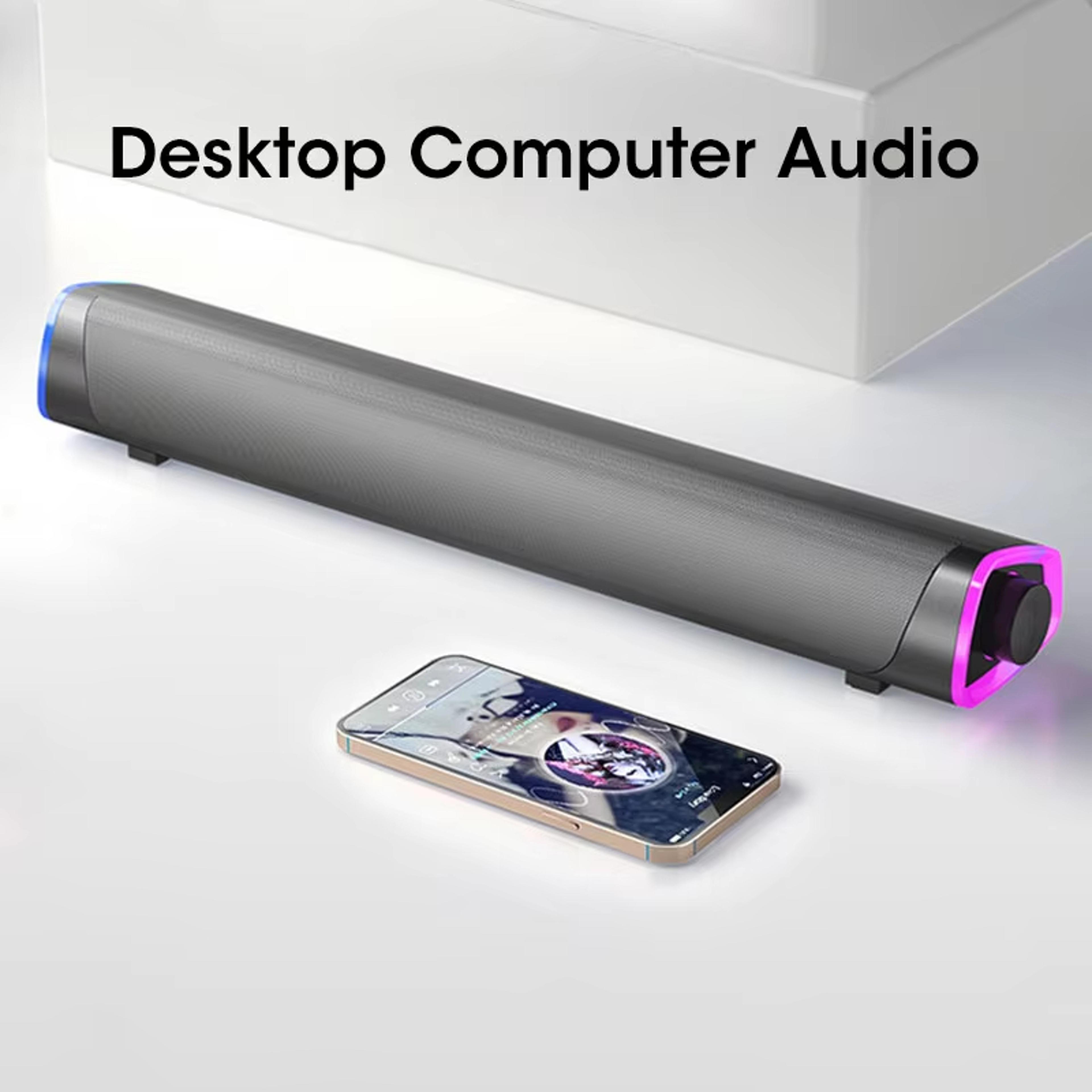 wireless bluetooth speaker bar with stereo sound and subwoofer for laptops, macbooks, and pcs – wired loudspeaker