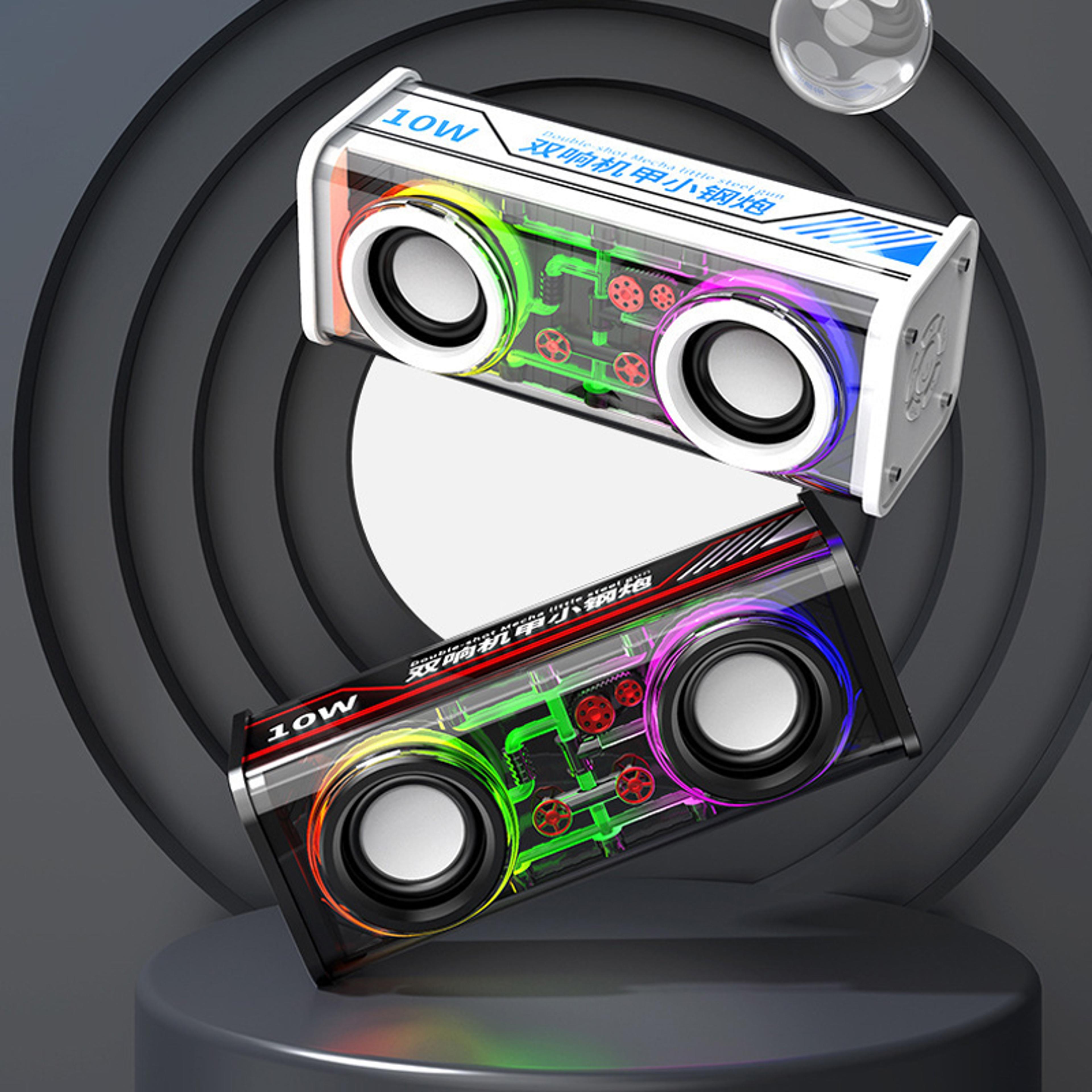 v8 transparent mecha bluetooth wireless music speaker with bass subwoofer & rgb light for parties