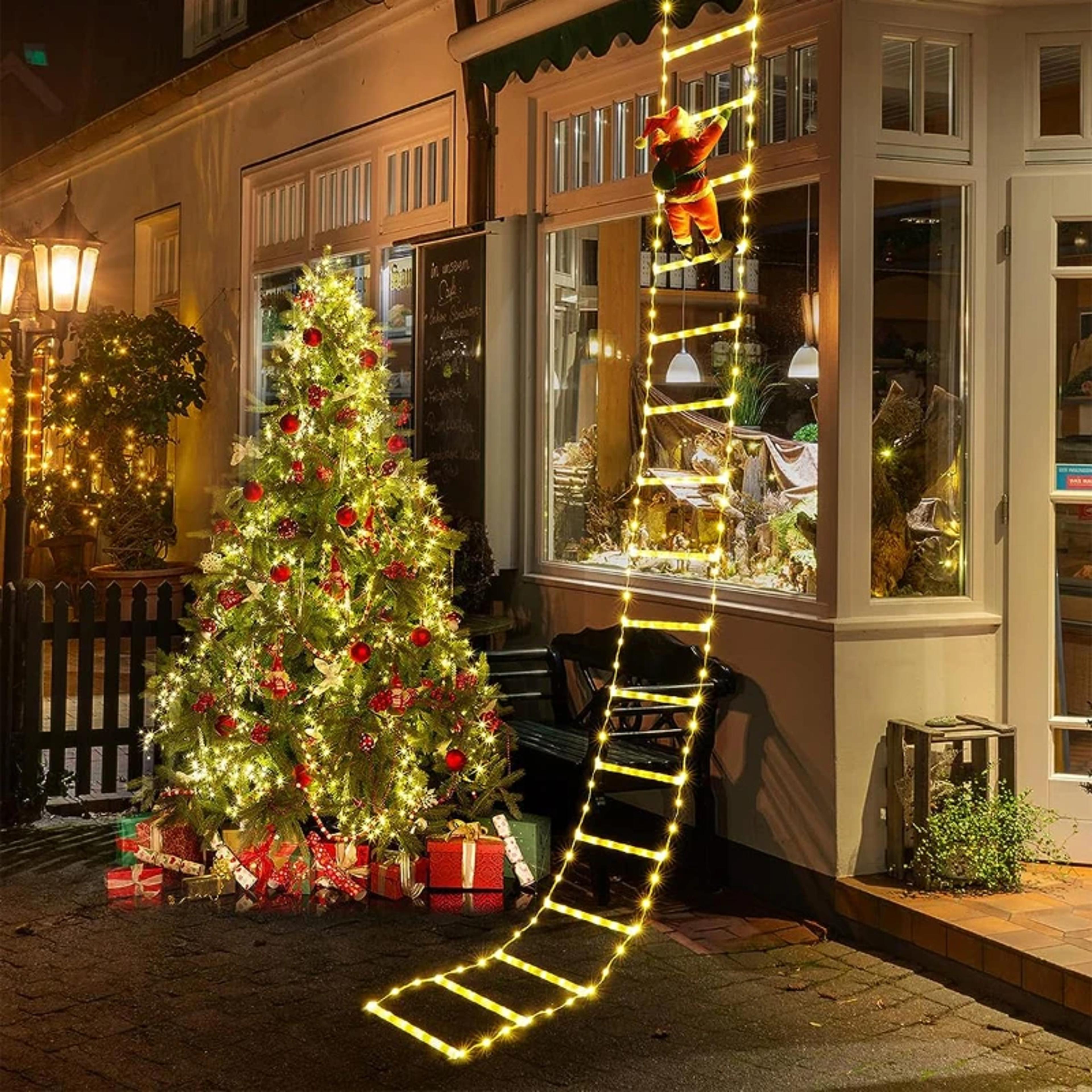 santa claus climbing ladder string lights – modes usb led lamp for christmas tree & garden