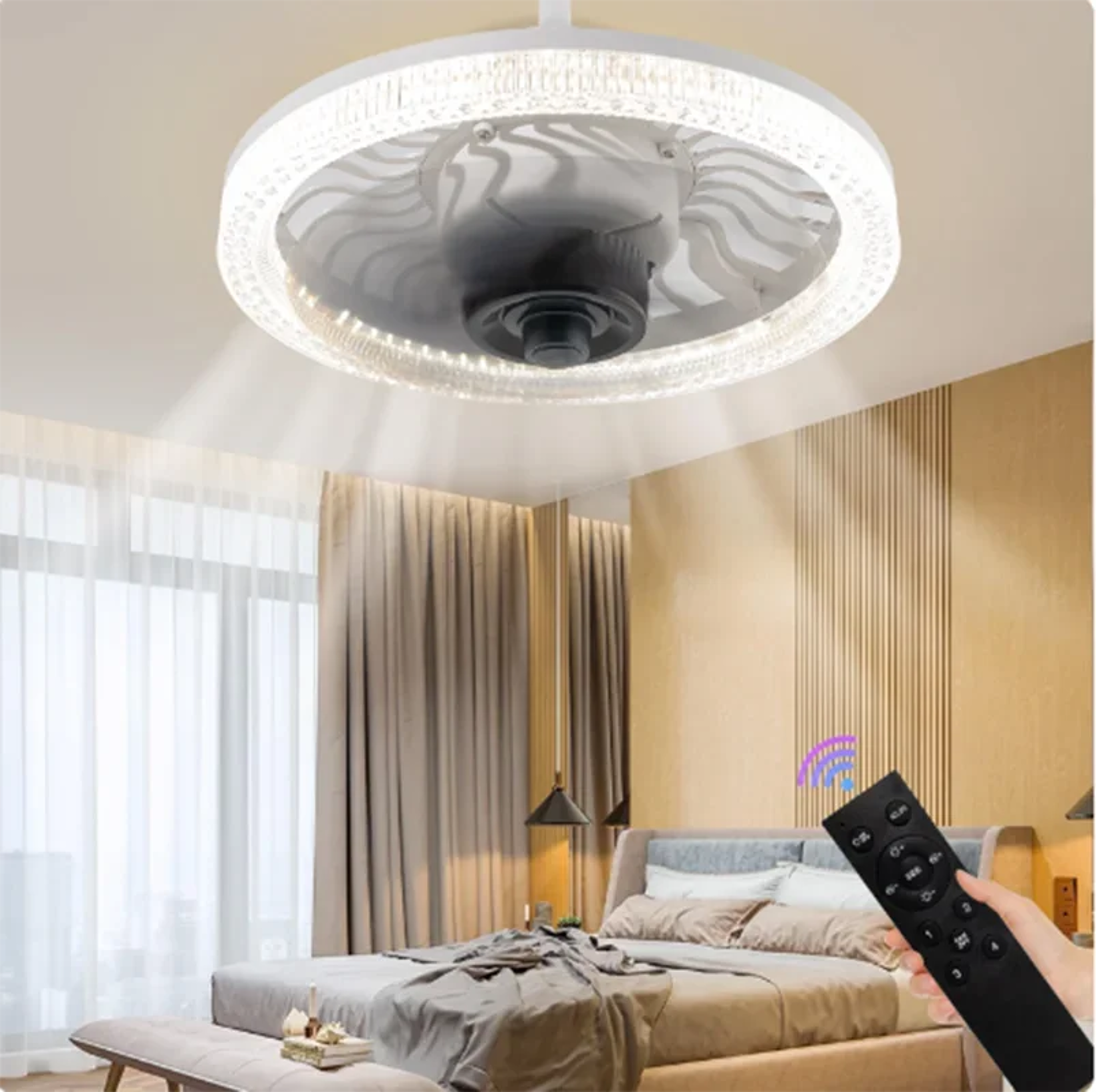smart remote control ceiling fan with led lighting converter base for living room