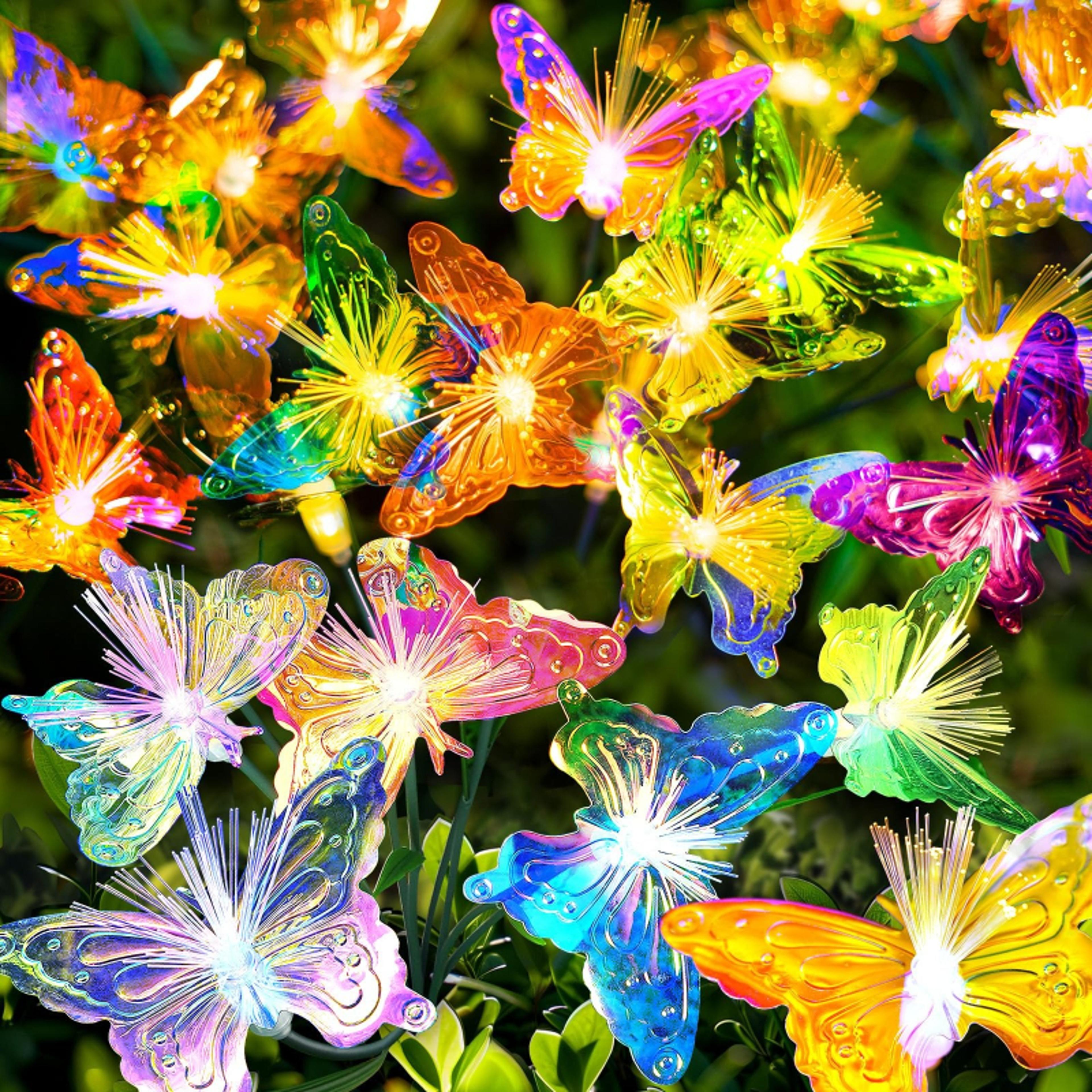 solar-powered butterfly fiber optic light - rechargeable waterproof outdoor garden decor for lawn, yard, and landscape