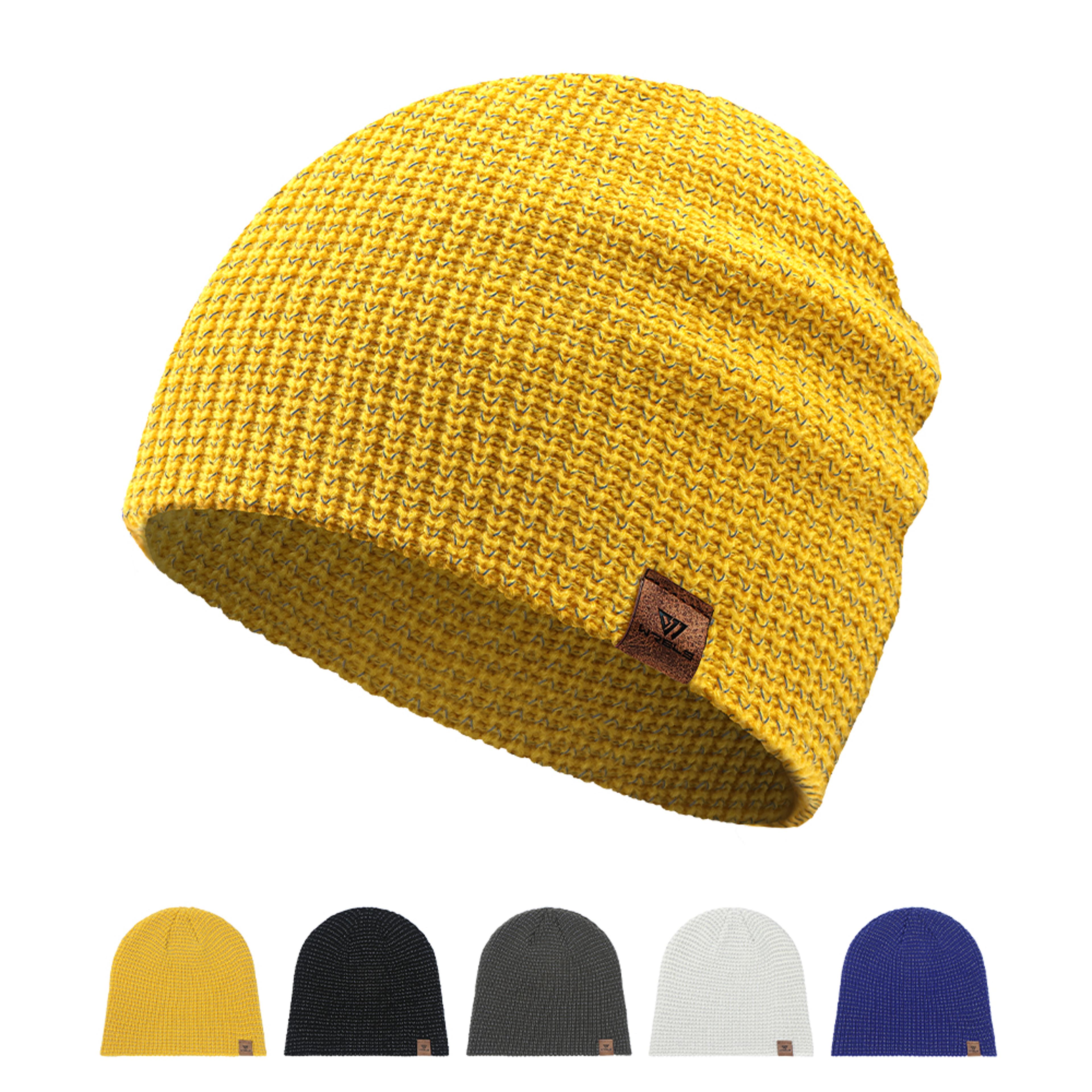 wrels winter knitted beanie hat – reflective warm unisex hat for running, cycling & skiing