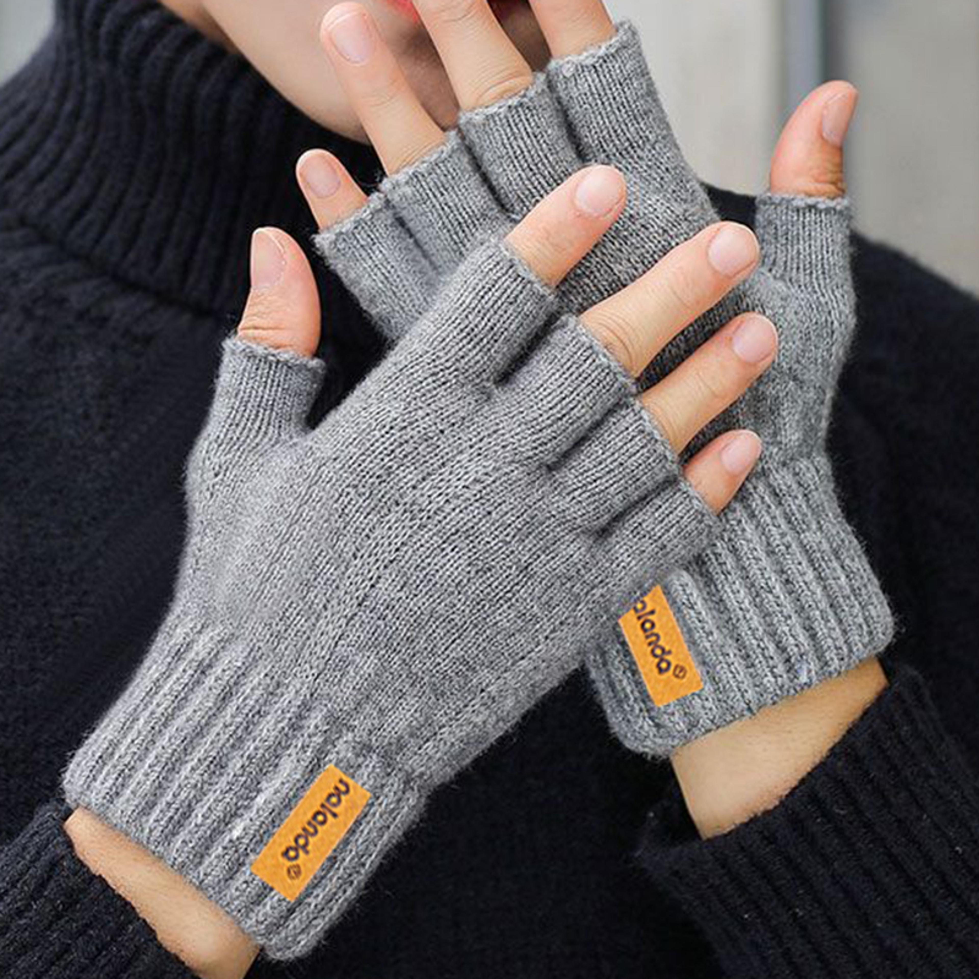 winter half finger alpaca wool gloves for office, cycling, & driving