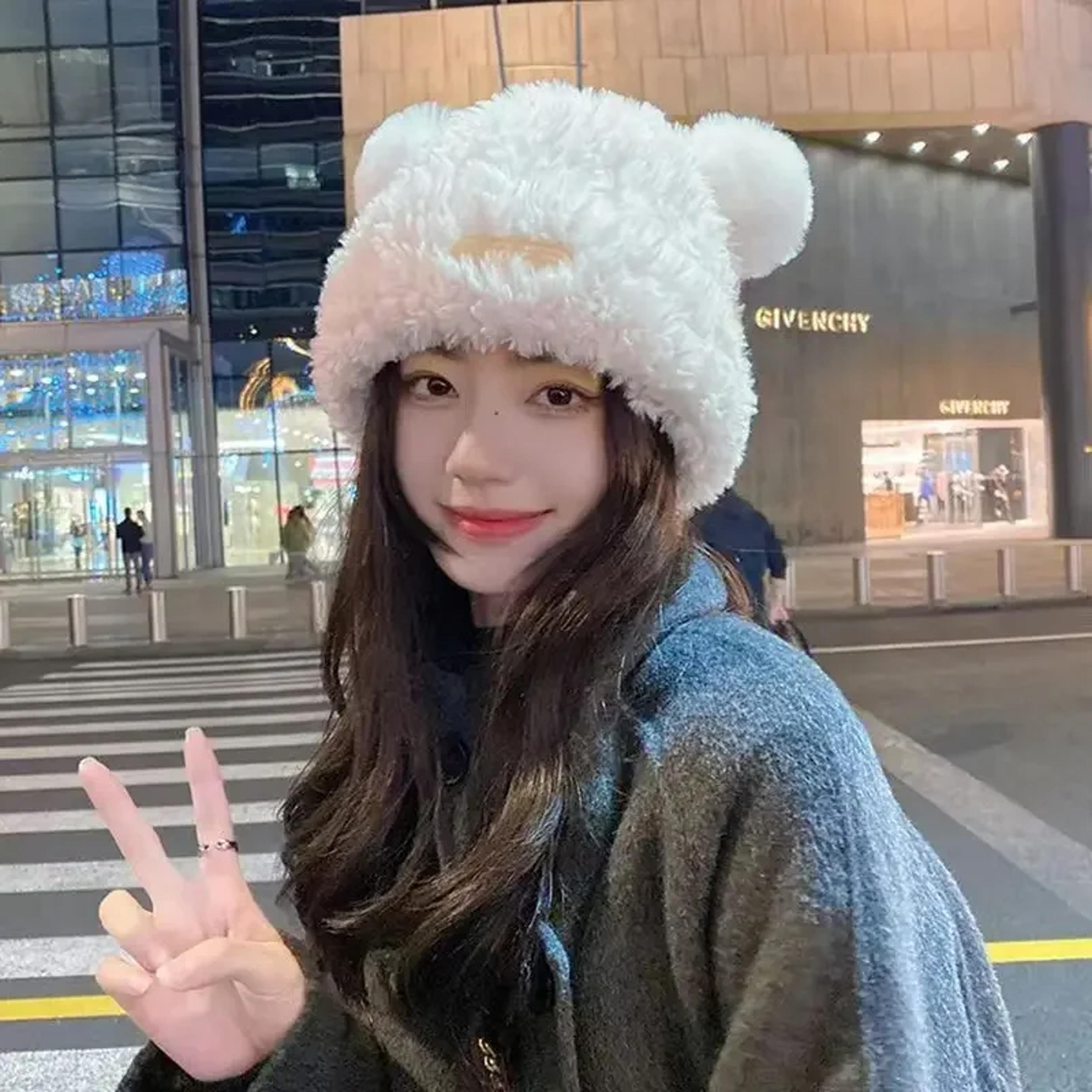 cute bear ears knitted beanie wool hat - all-match winter cap for women