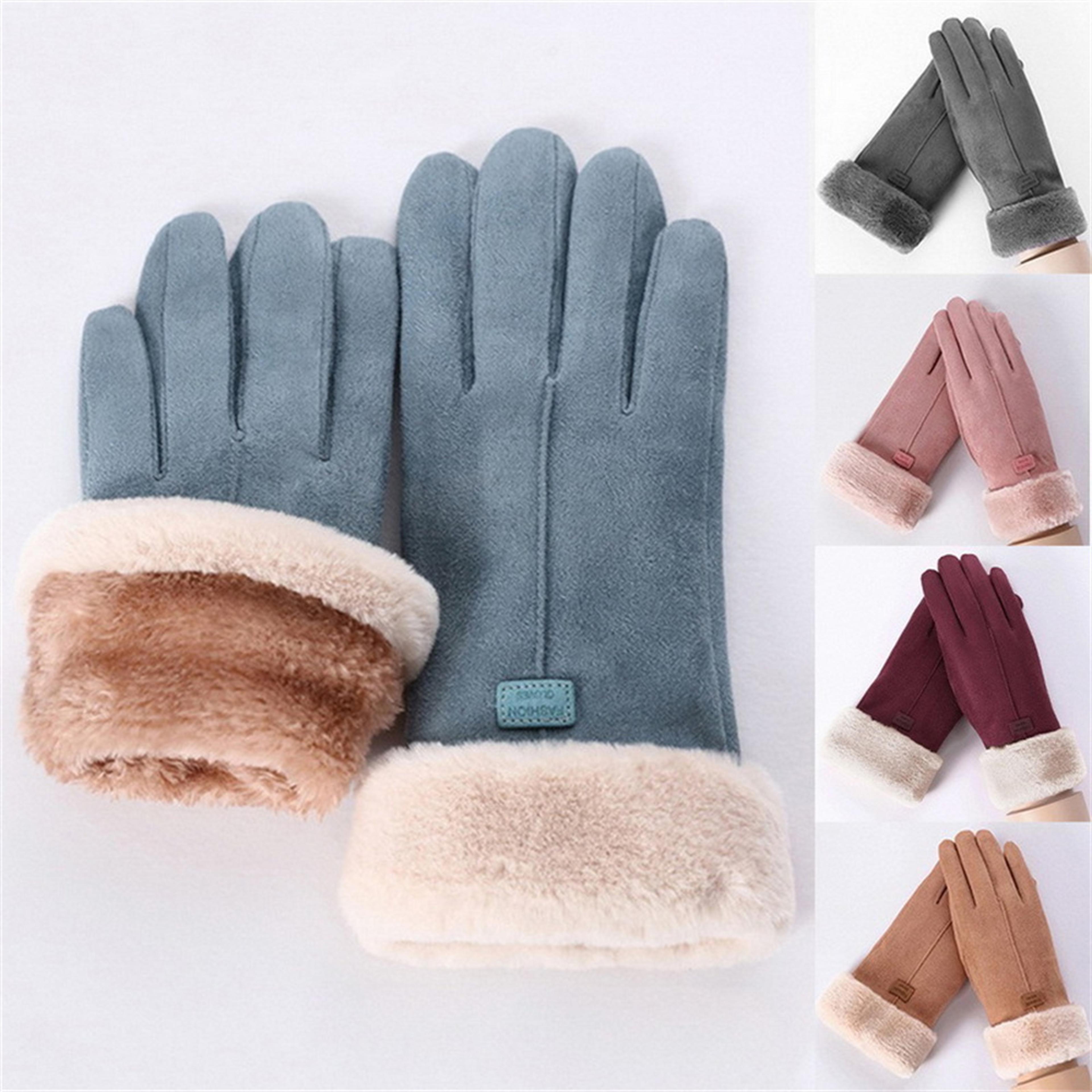 winter suede gloves for women – touchscreen full finger fleece gloves for cold weather, hiking, and outdoor sports