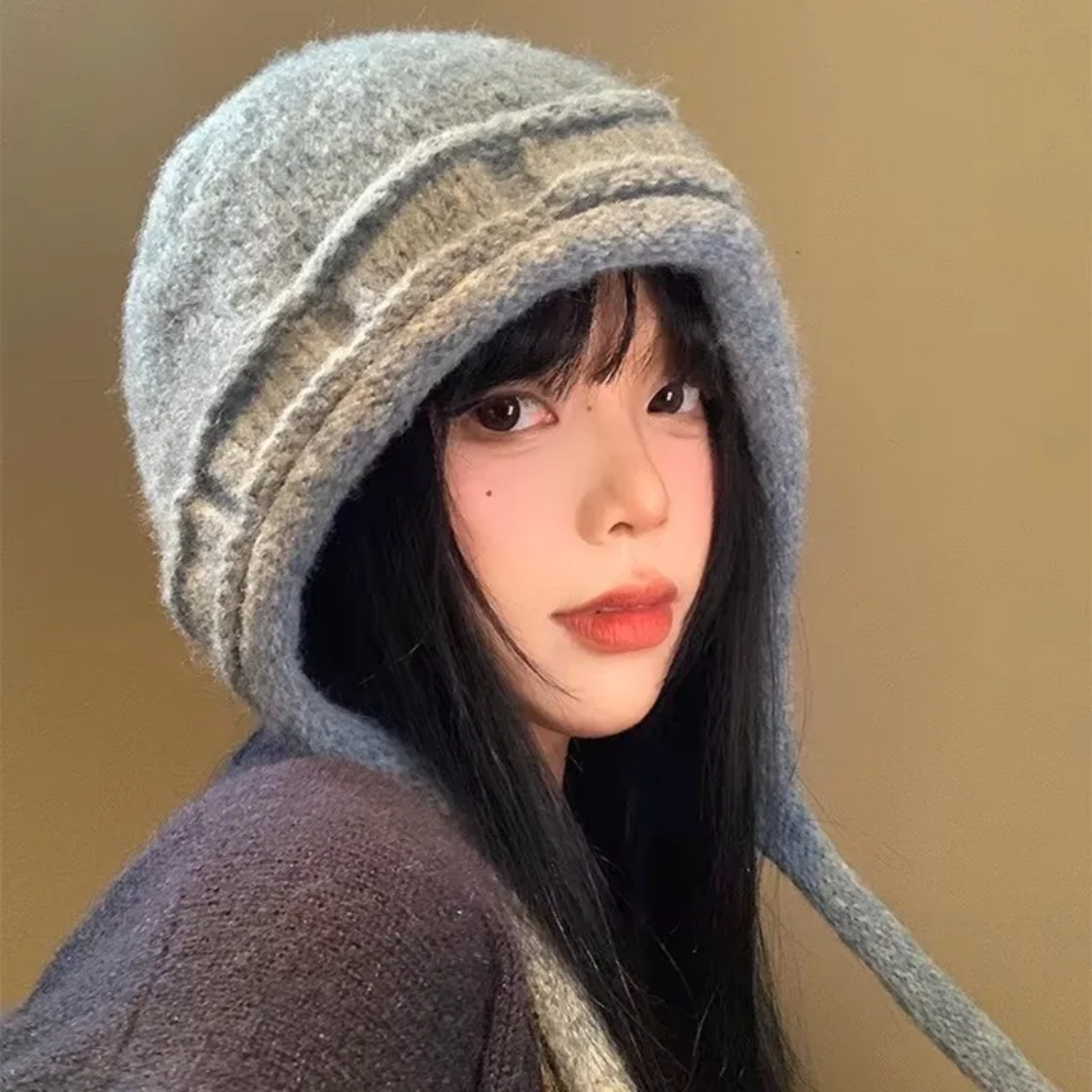 windproof knitted cap with ear flaps for women – warm bomber hat for winter protection