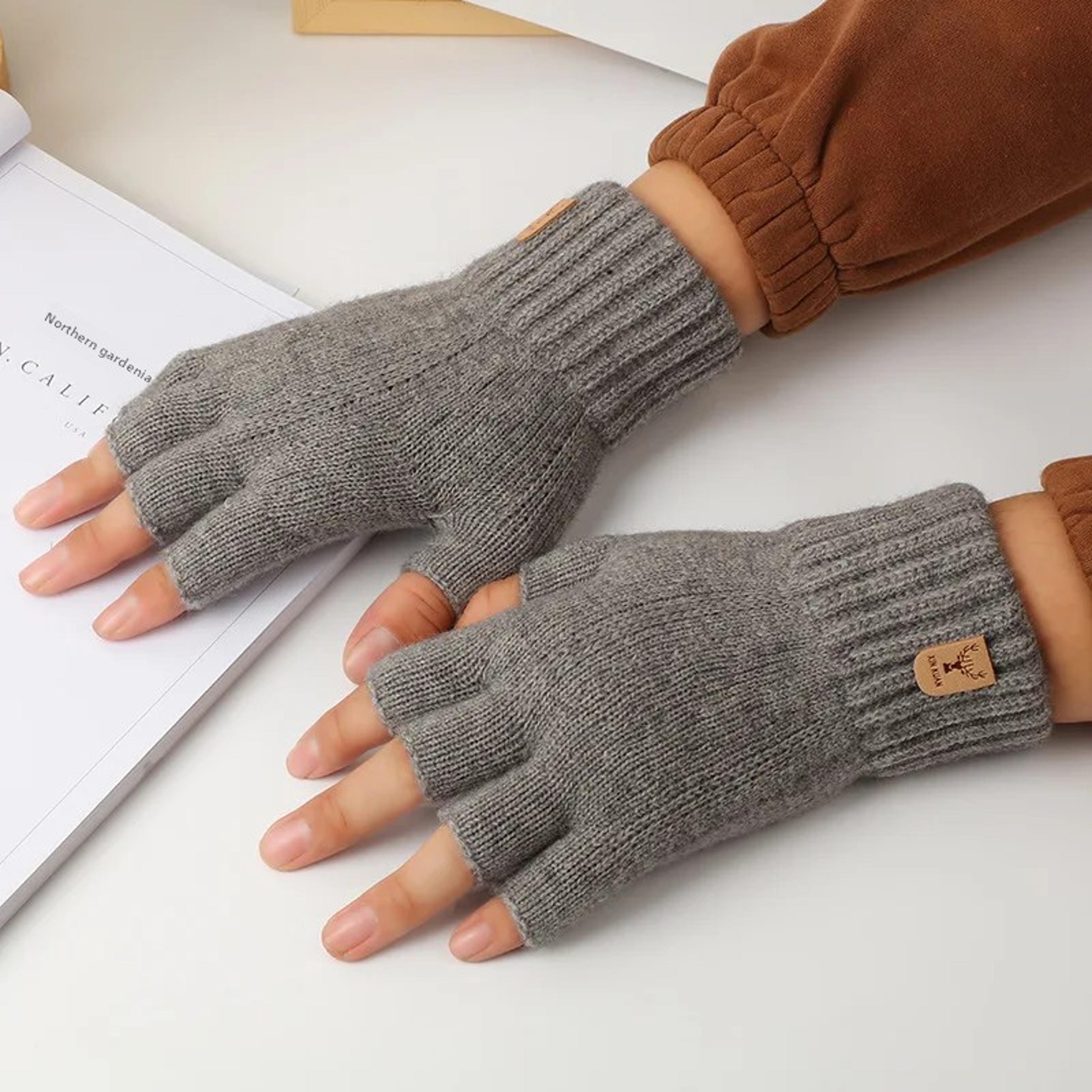 winter fingerless gloves – knitted thermal half finger cycling, driving, and running touchscreen mittens for men